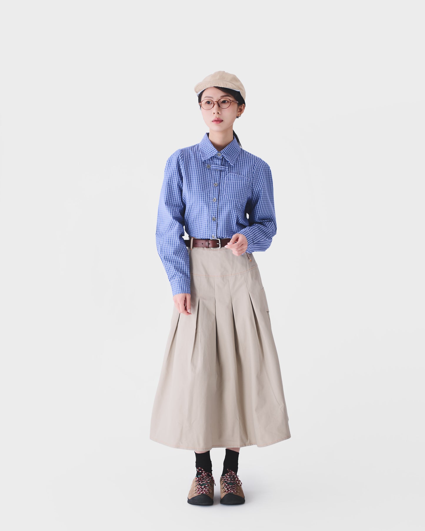 AW24-11T Asymmetric Cropped Shirt(NAVY)