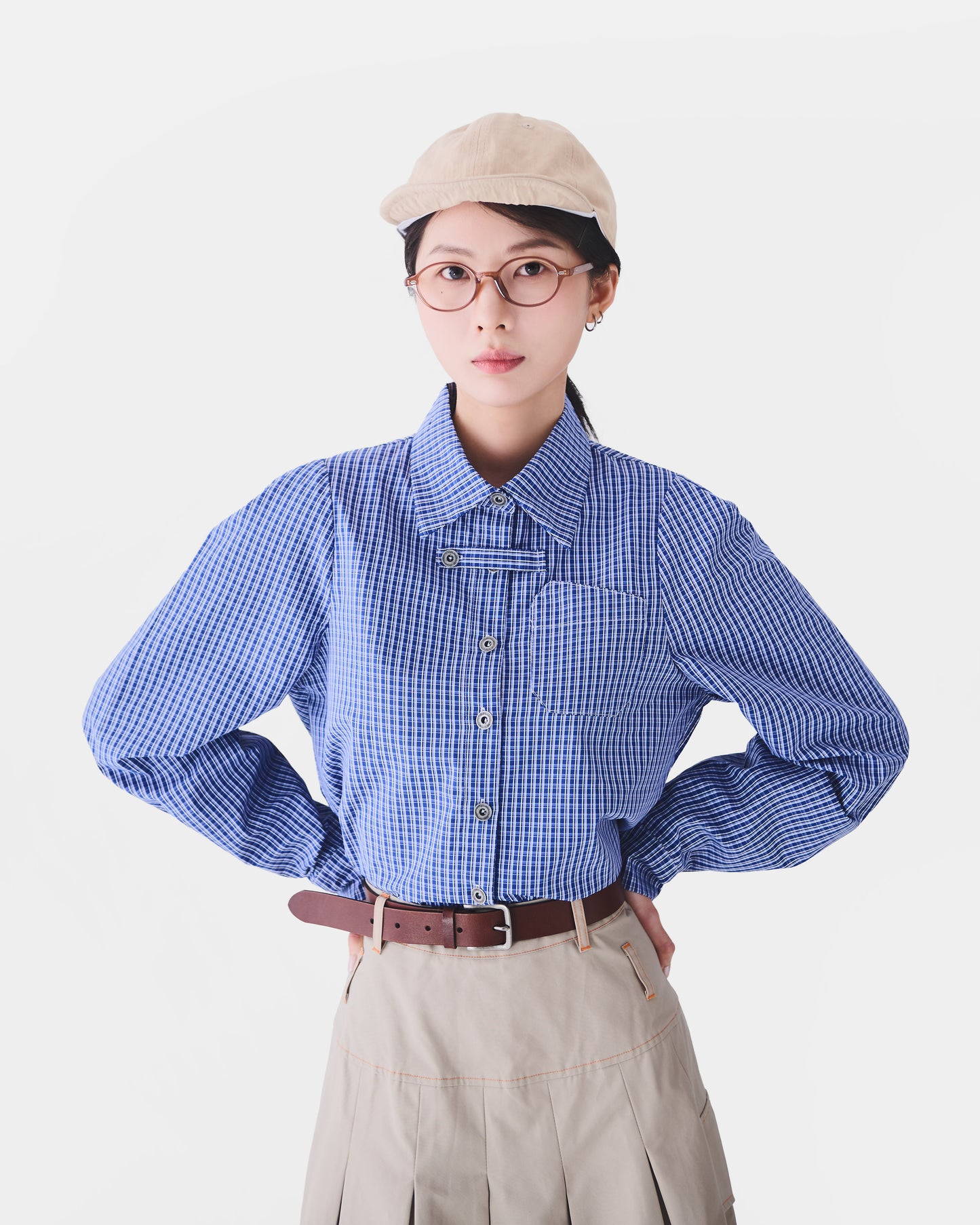 AW24-11T Asymmetric Cropped Shirt(NAVY)