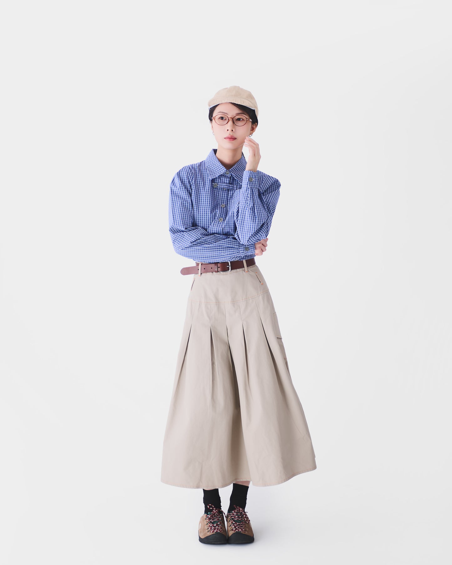 AW24-35D Khaki Pleated Skirt