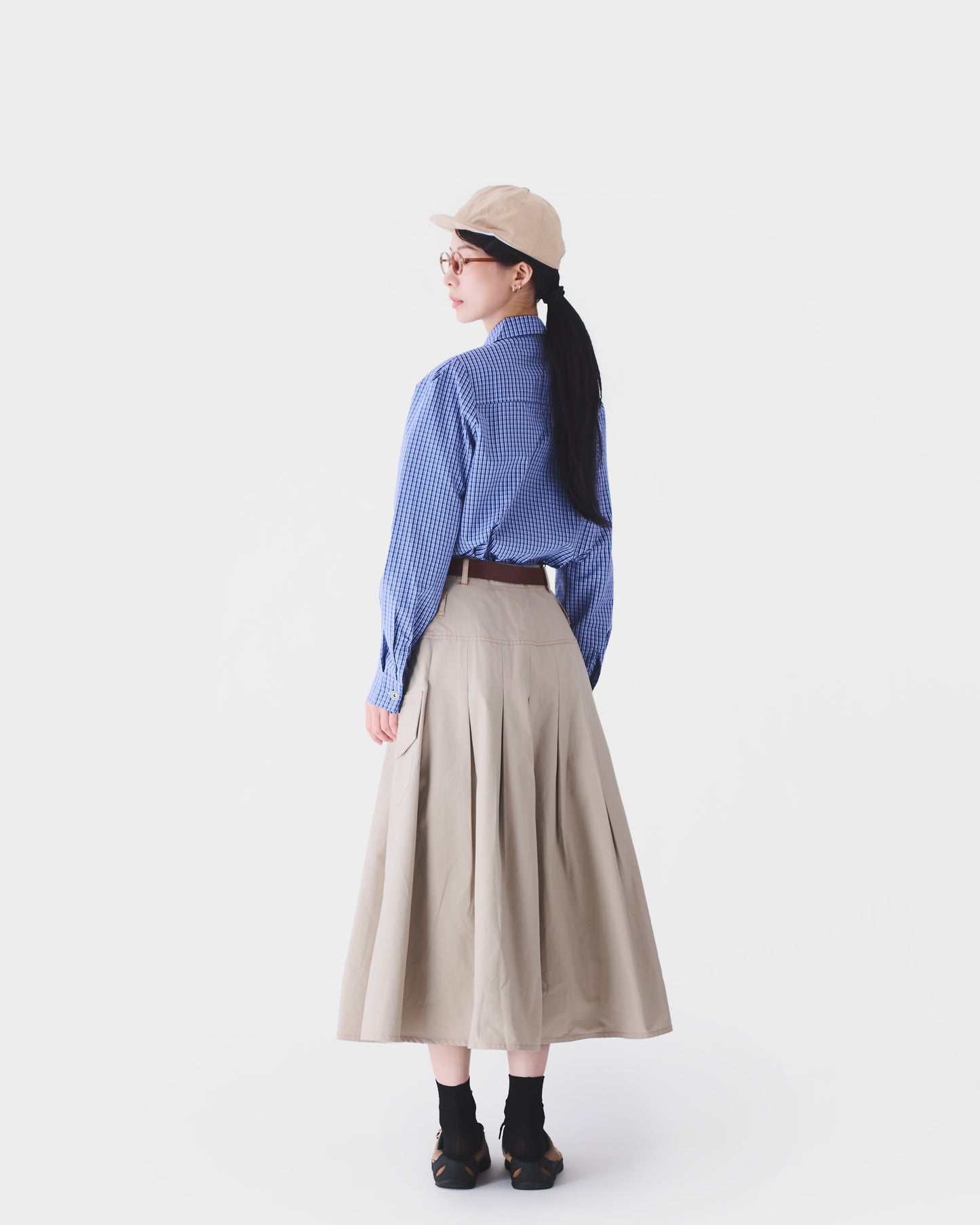 AW24-35D Khaki Pleated Skirt