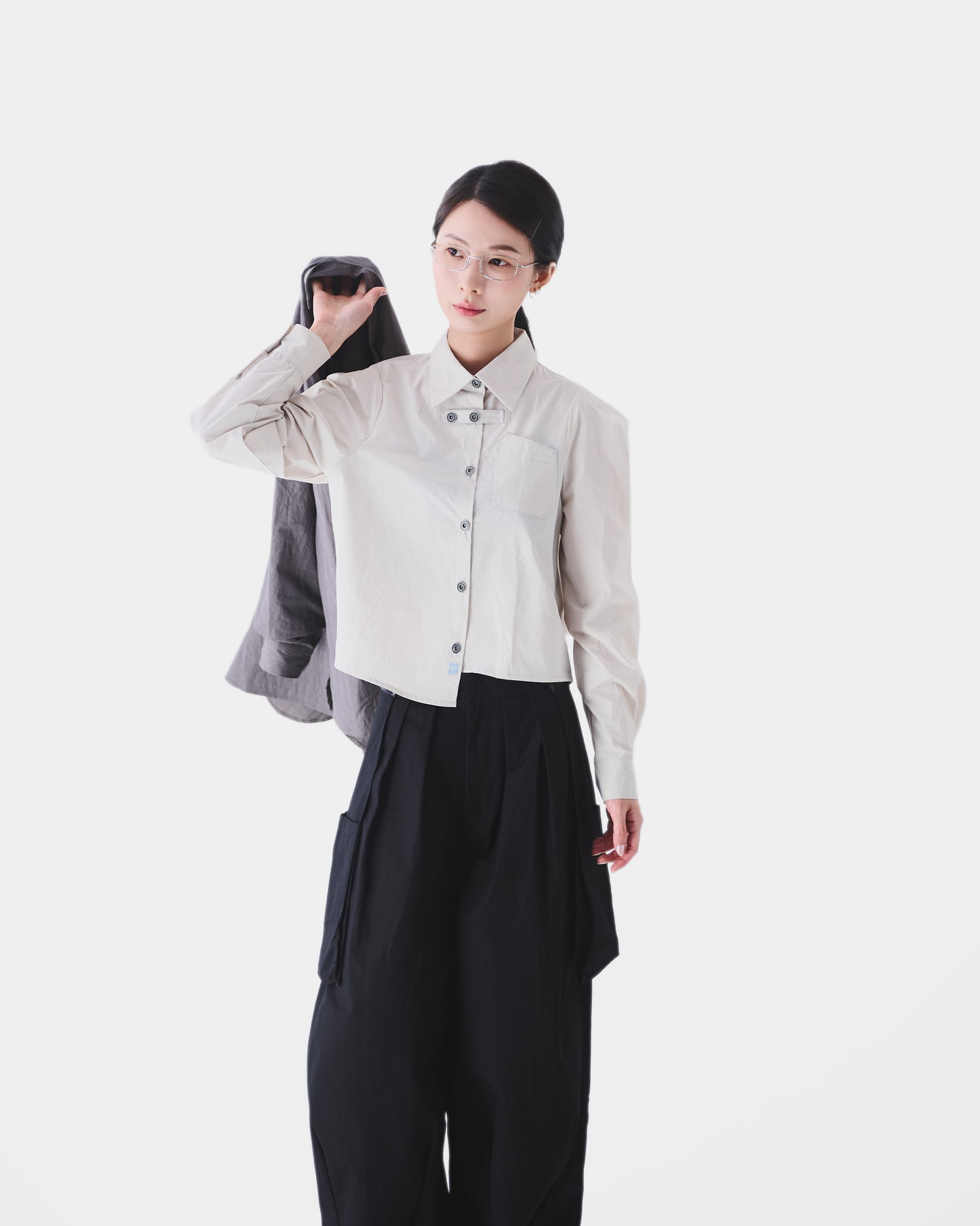 AW24-11T Asymmetric Cropped Shirt(WHITE)