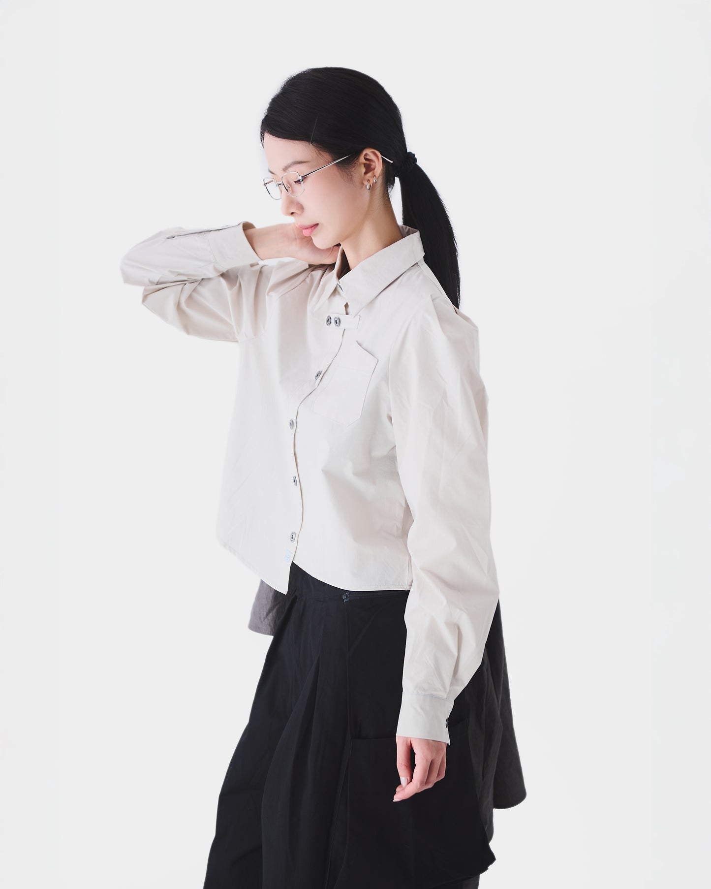 AW24-11T Asymmetric Cropped Shirt(WHITE)