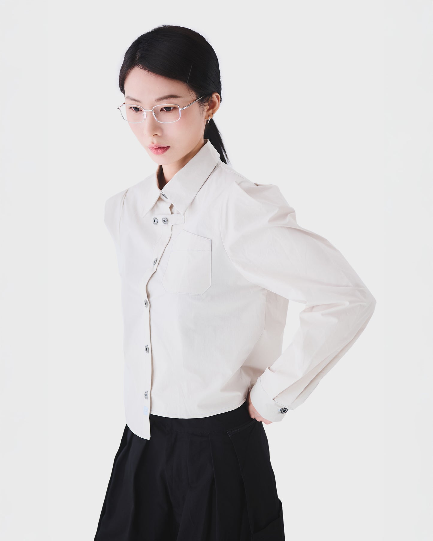 AW24-11T Asymmetric Cropped Shirt(WHITE)