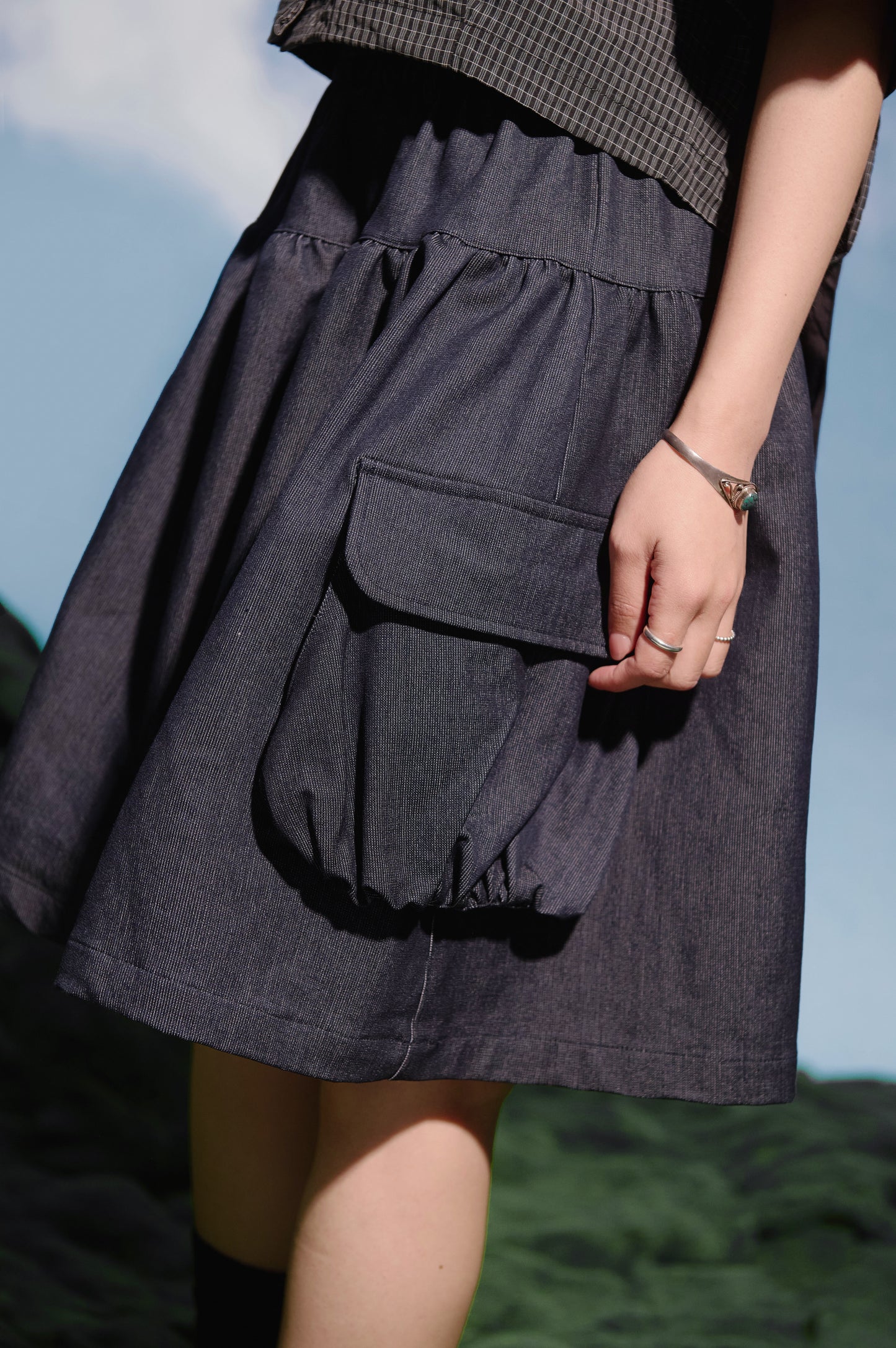 SS25-08D Falcon Gaze Plaid Skirt (Demin)