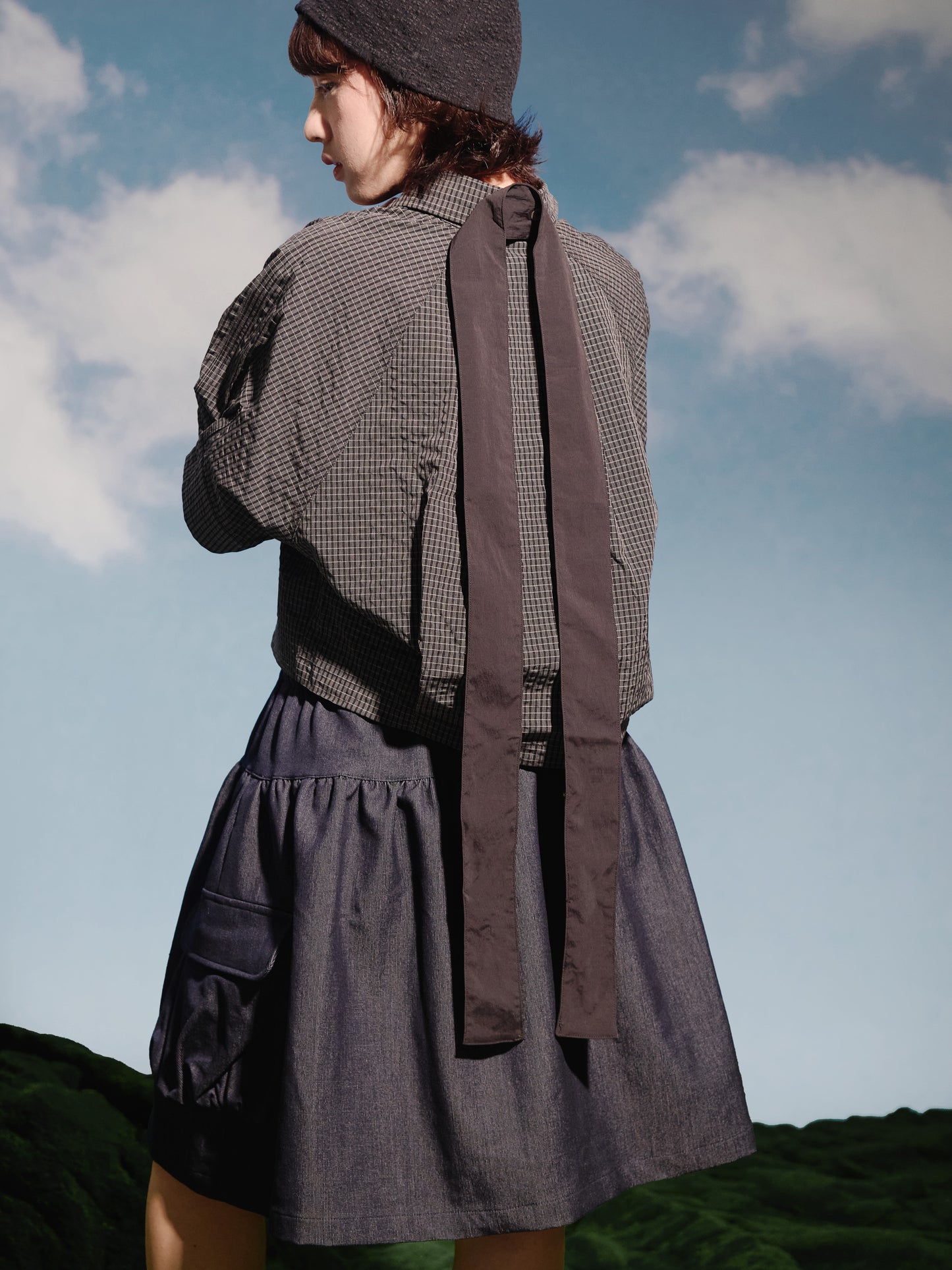 SS25-08D Falcon Gaze Plaid Skirt (Demin)