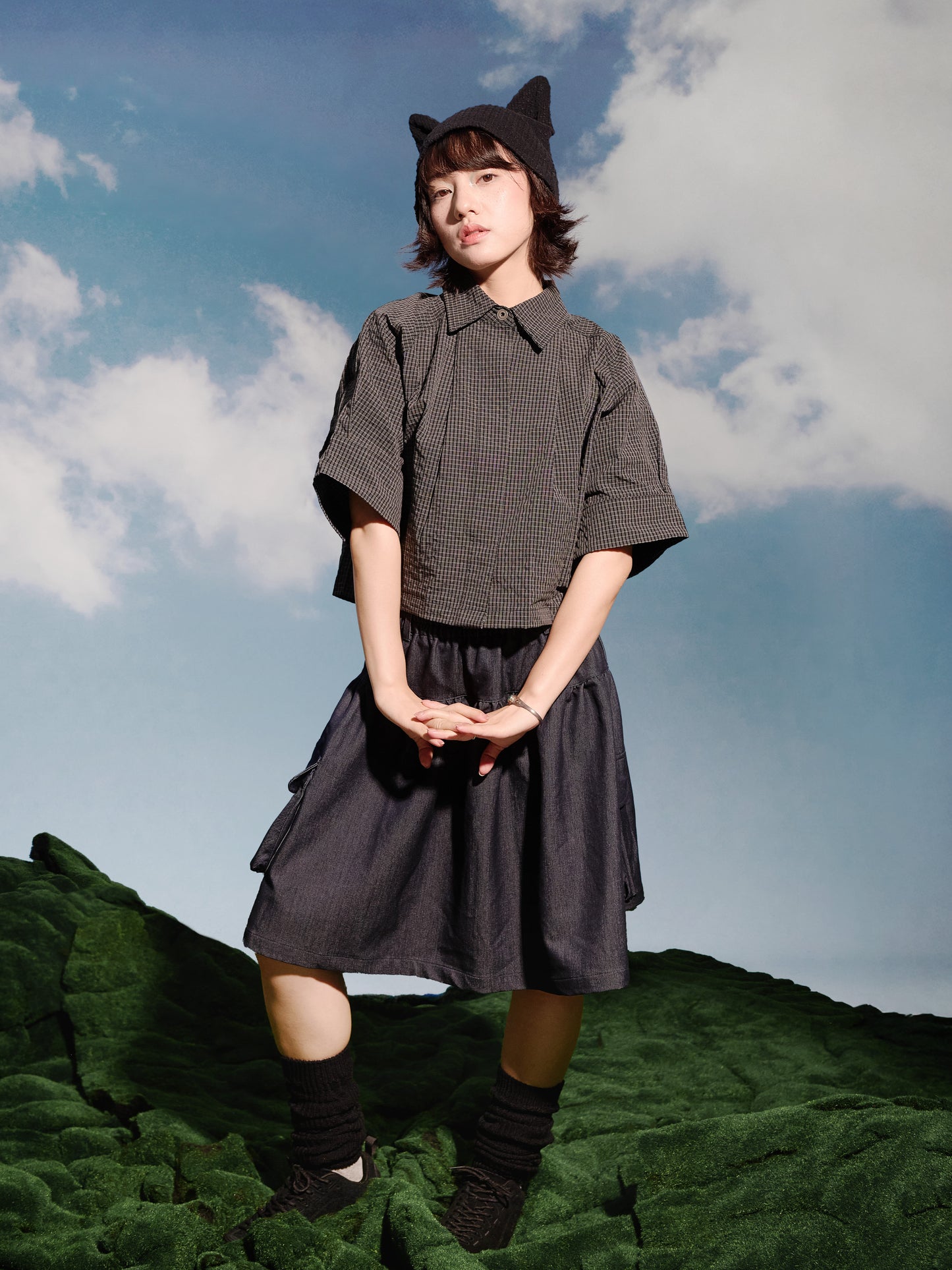 SS25-08D Falcon Gaze Plaid Skirt (Demin)