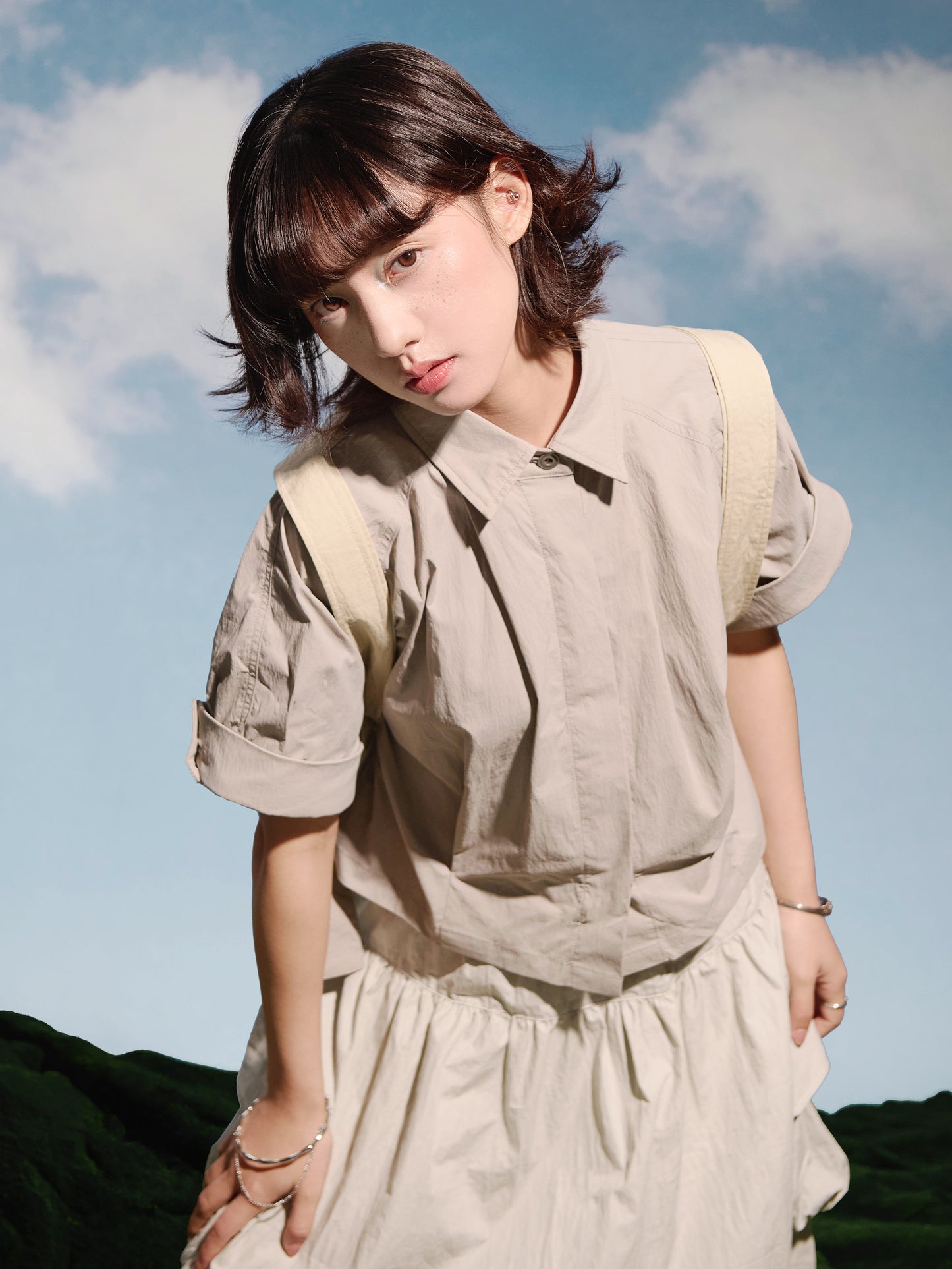 SS25-07T Falcon Gaze Plaid Shirt (Beige)