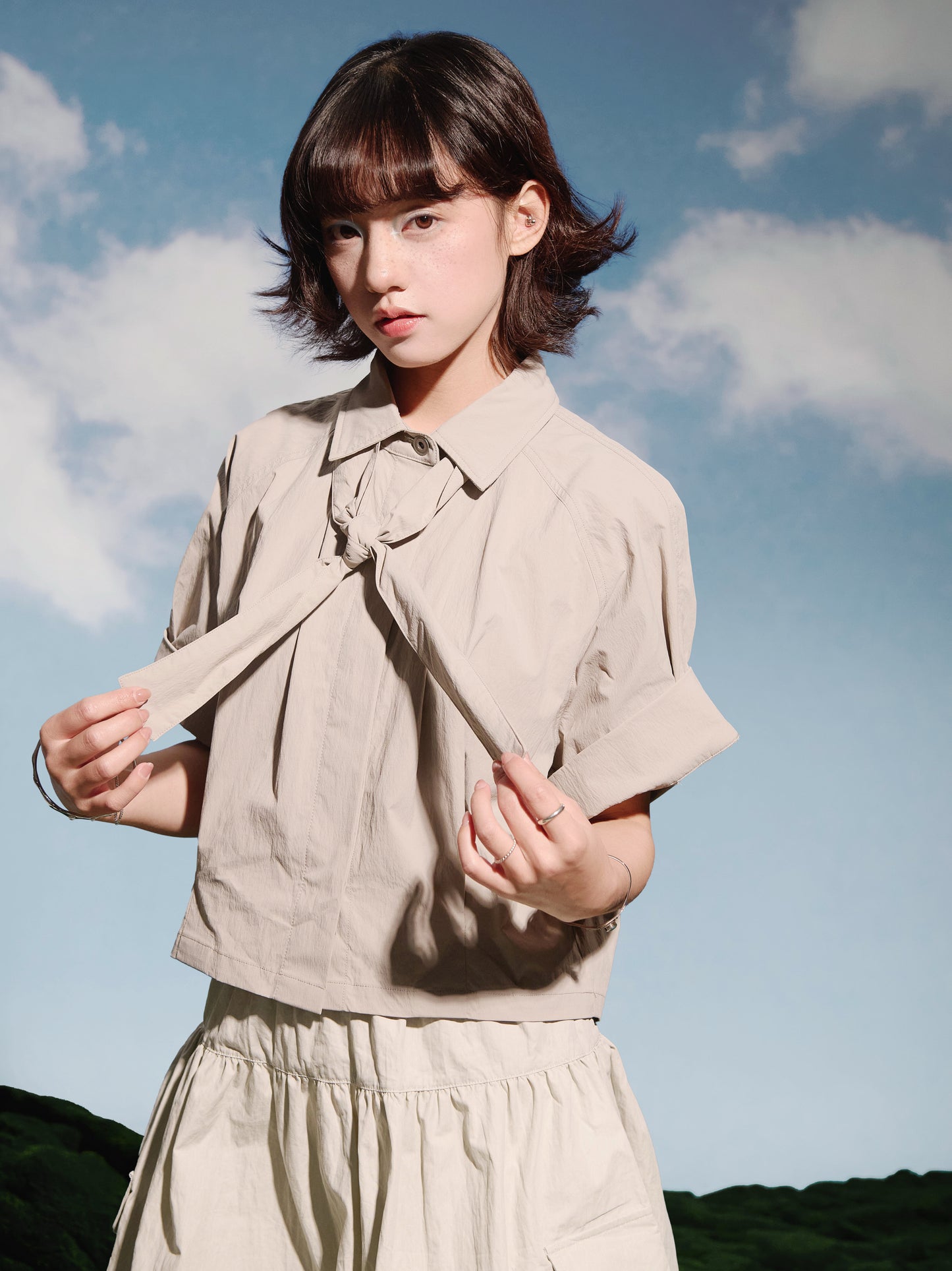 SS25-07T Falcon Gaze Plaid Shirt (Beige)