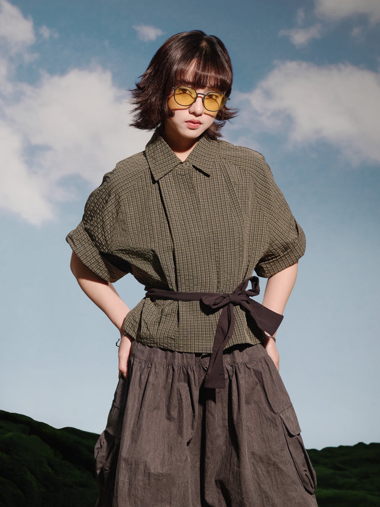 SS25-07T Falcon Gaze Plaid Shirt (Green)