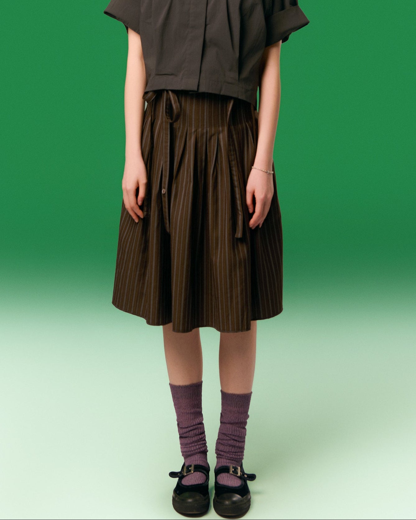 SUSPENDER PLEATED SKIRT PU| BF5247