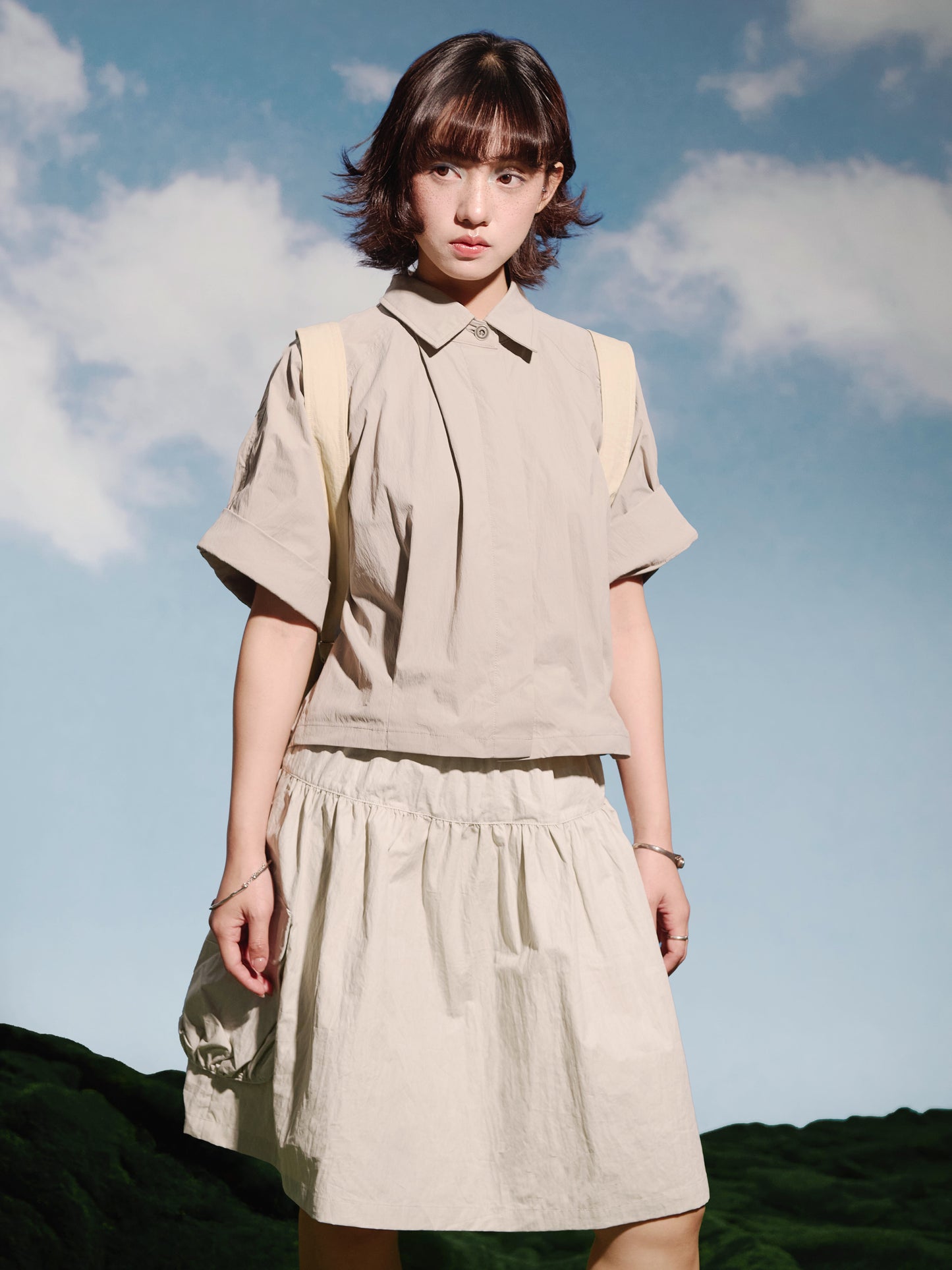 SS25-07T Falcon Gaze Plaid Shirt (Beige)