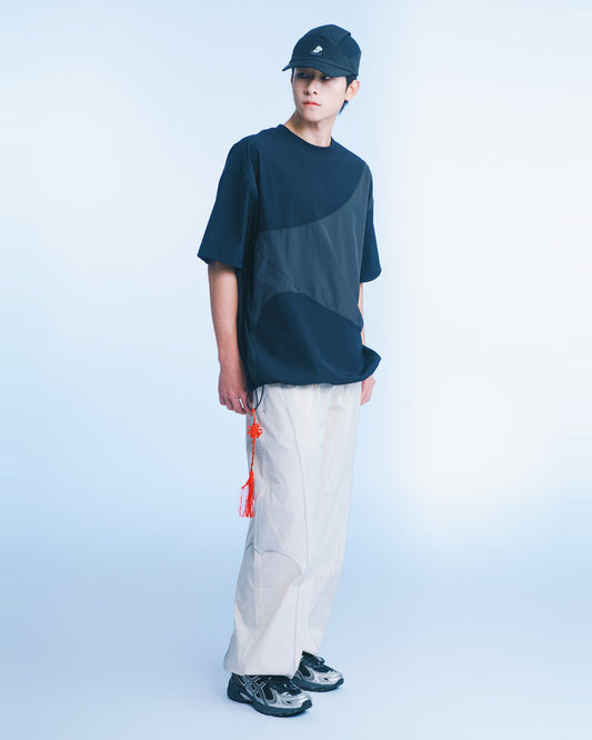 海覺刺繡闊腳褲(米白) Drift Wide Pants|模特全身