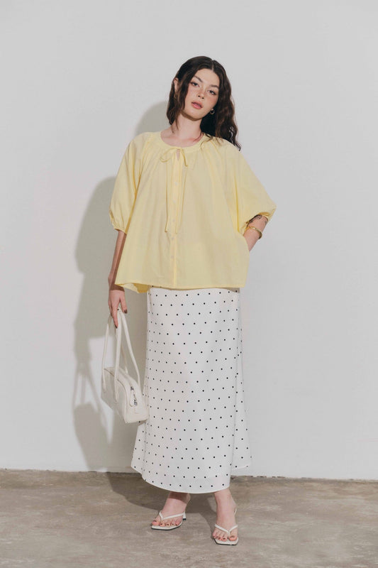 泡泡袖領口抽褶上衣 Dottie T1135