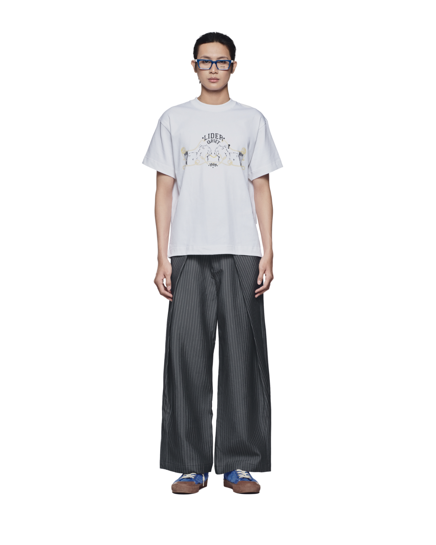 Lider ROLLING WIDE-LEG TROUSERS - Striped Grey 闊腳褲