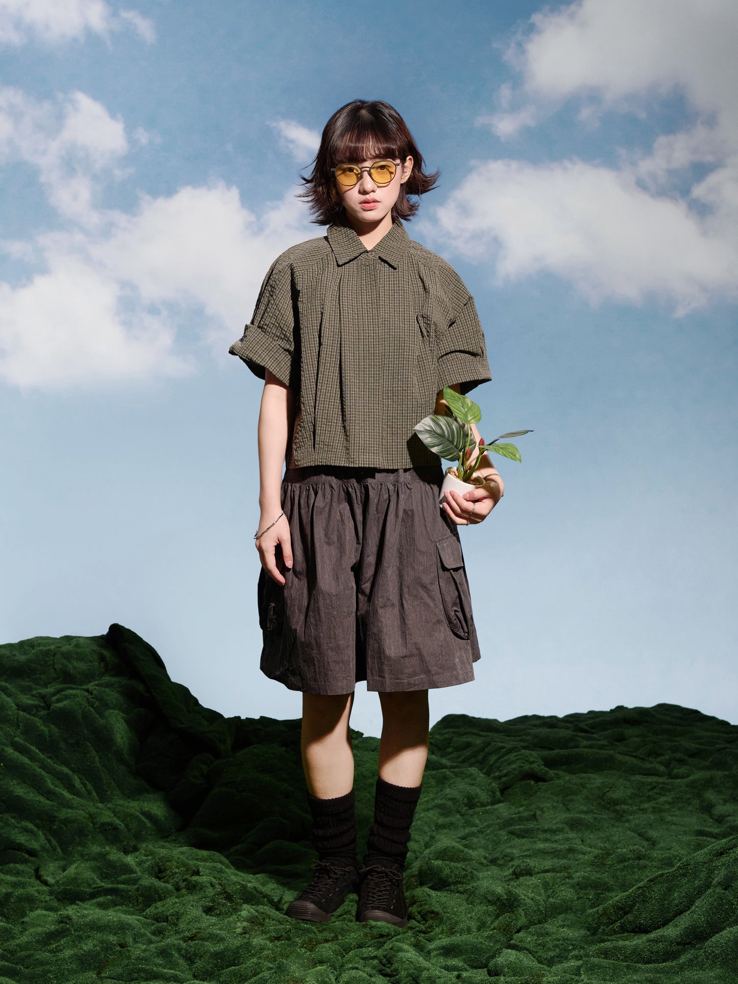 SS25-07T Falcon Gaze Plaid Shirt (Green)