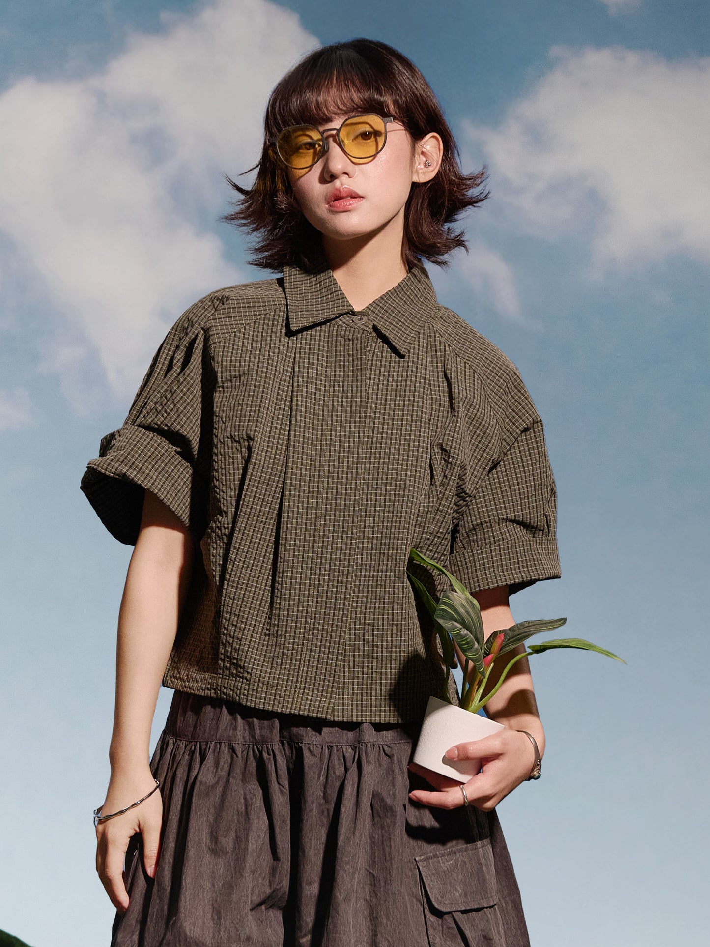 SS25-07T Falcon Gaze Plaid Shirt (Green)