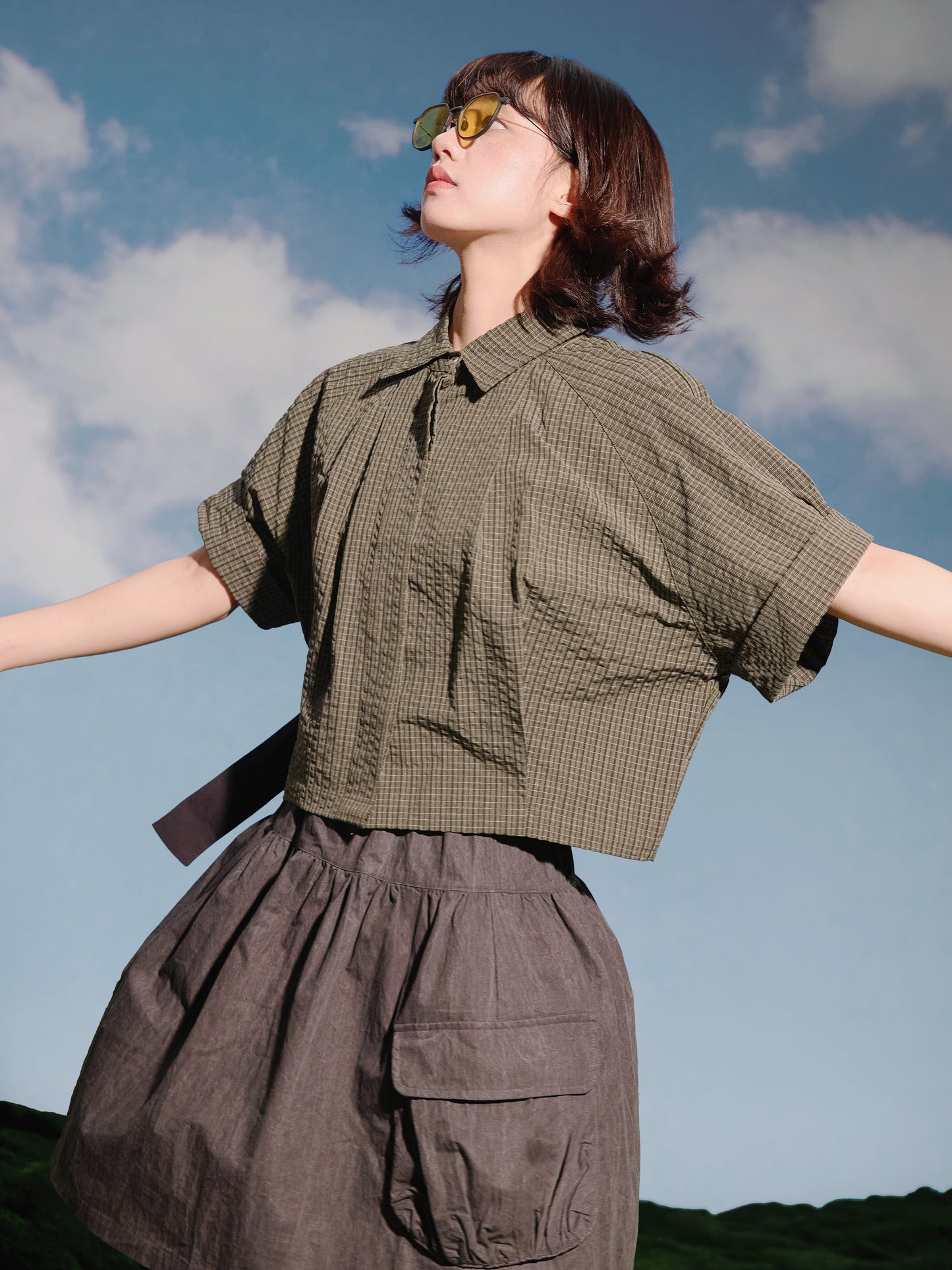 SS25-07T Falcon Gaze Plaid Shirt (Green)