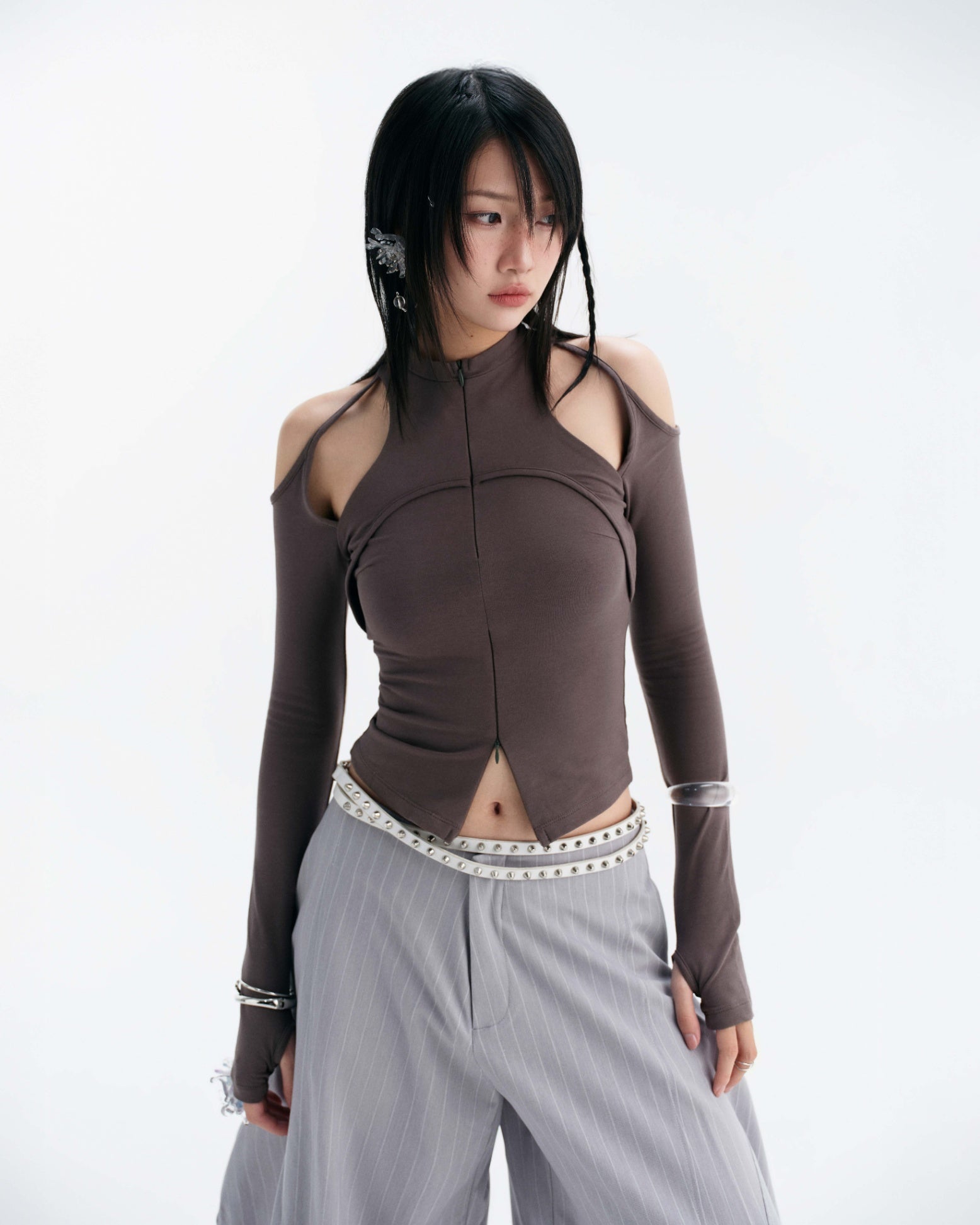 Caspian Long Sleeve Top (Grey) — Bunnyhill