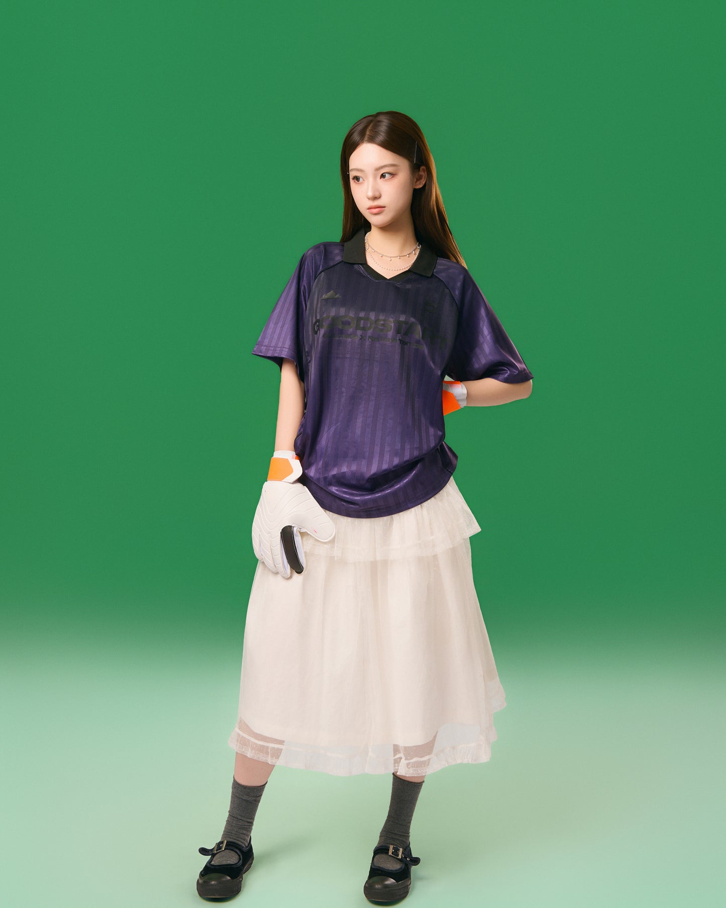 Tulle-midi-skirt 米白色 模特造型 2