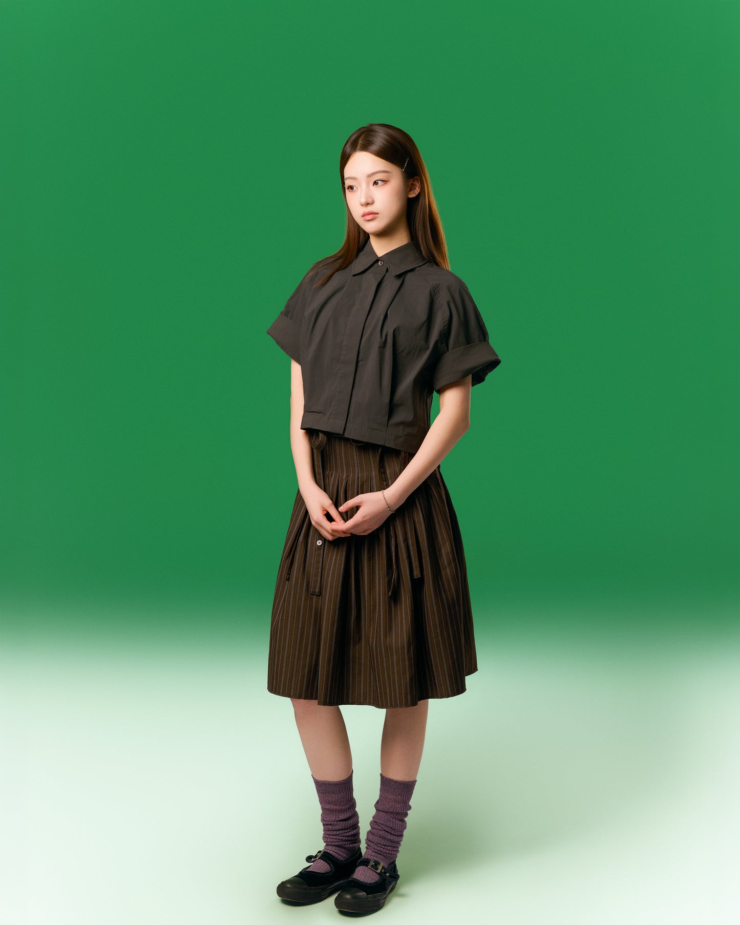 SUSPENDER PLEATED SKIRT PU| BF5247