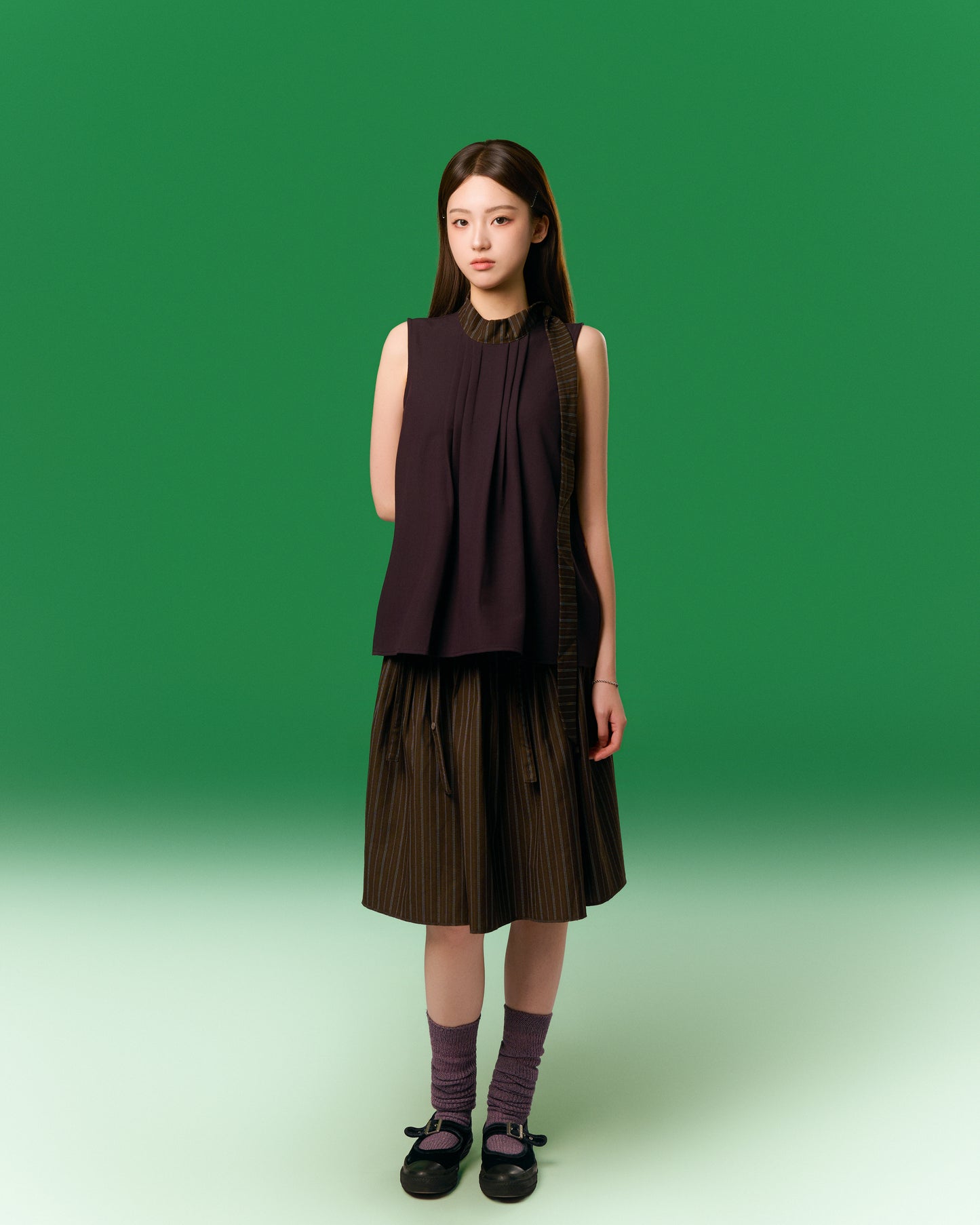 SUSPENDER PLEATED SKIRT PU| BF5247