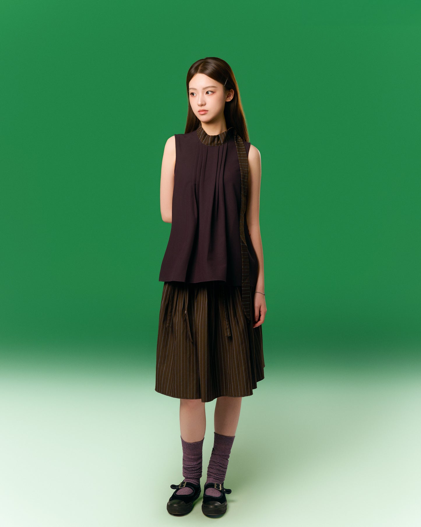 SUSPENDER PLEATED SKIRT PU| BF5247
