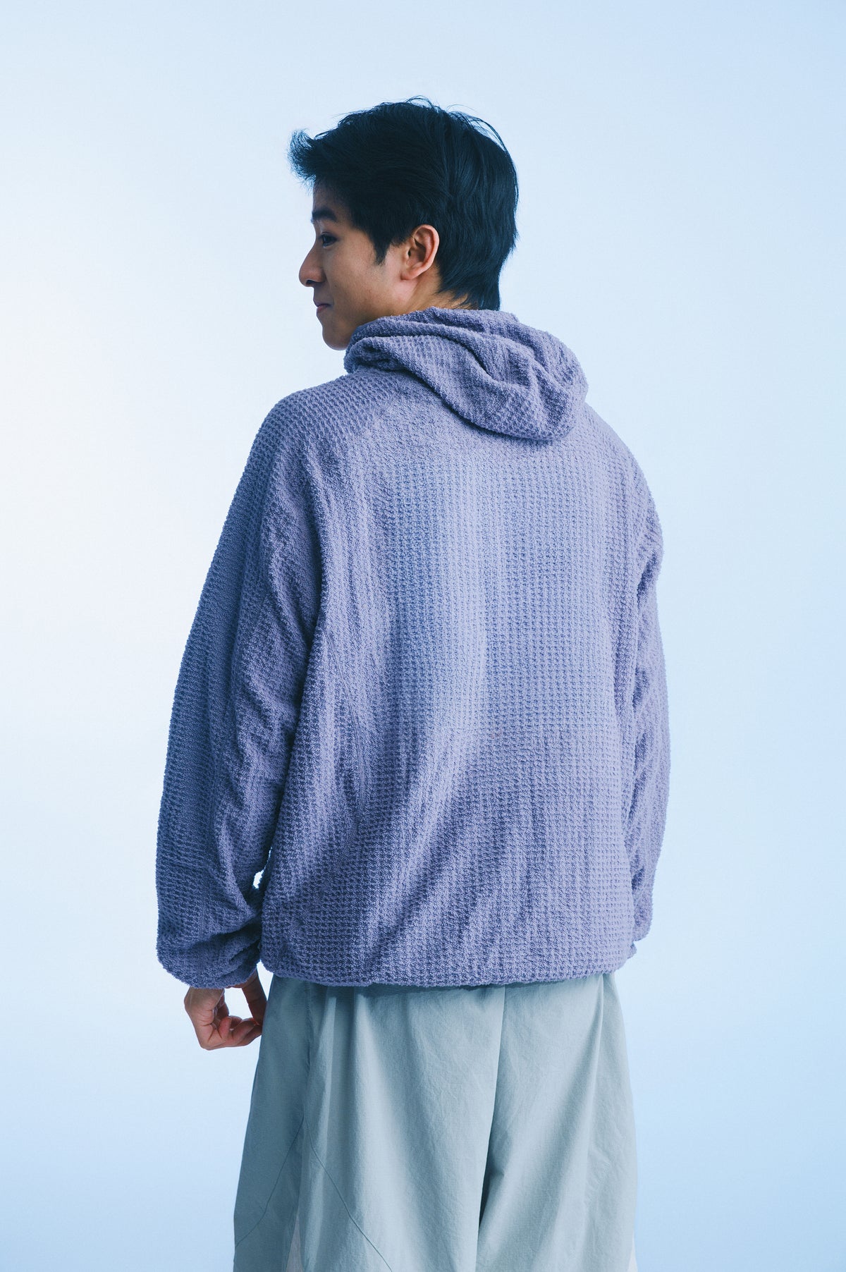 華夫格高領連帽衫（淡紫） Waffle Knit Hoodie｜模特造型