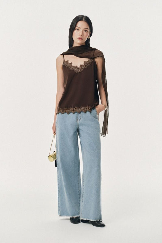 Mono Talk Satin camisole with lace trim 背心 1
