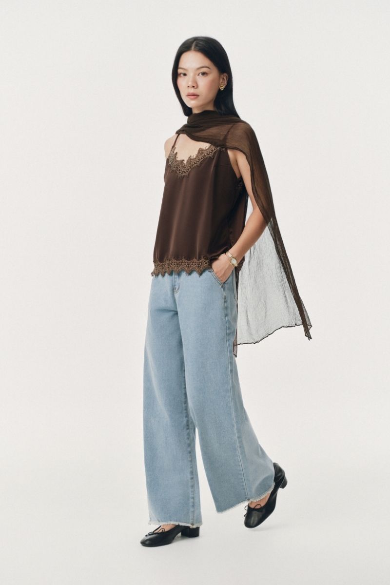 Mono Talk Satin camisole with lace trim 背心 4