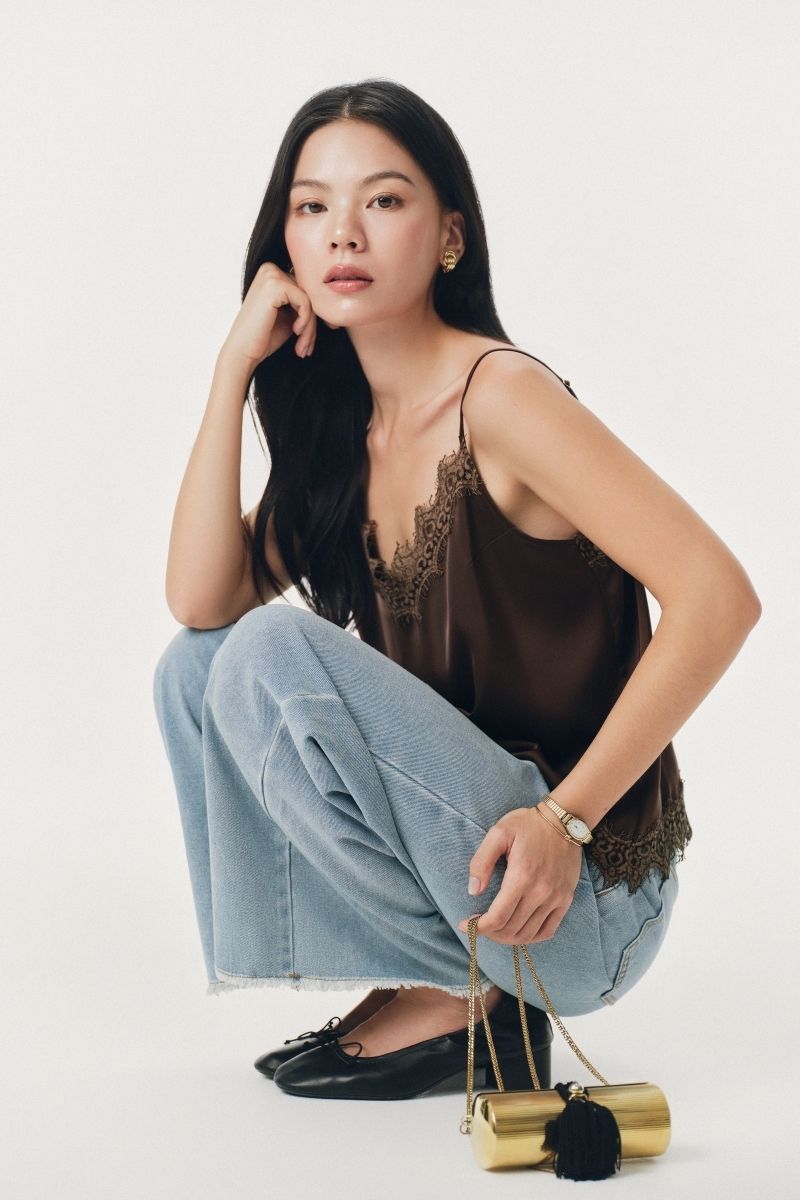 Mono Talk Satin camisole with lace trim 背心 3