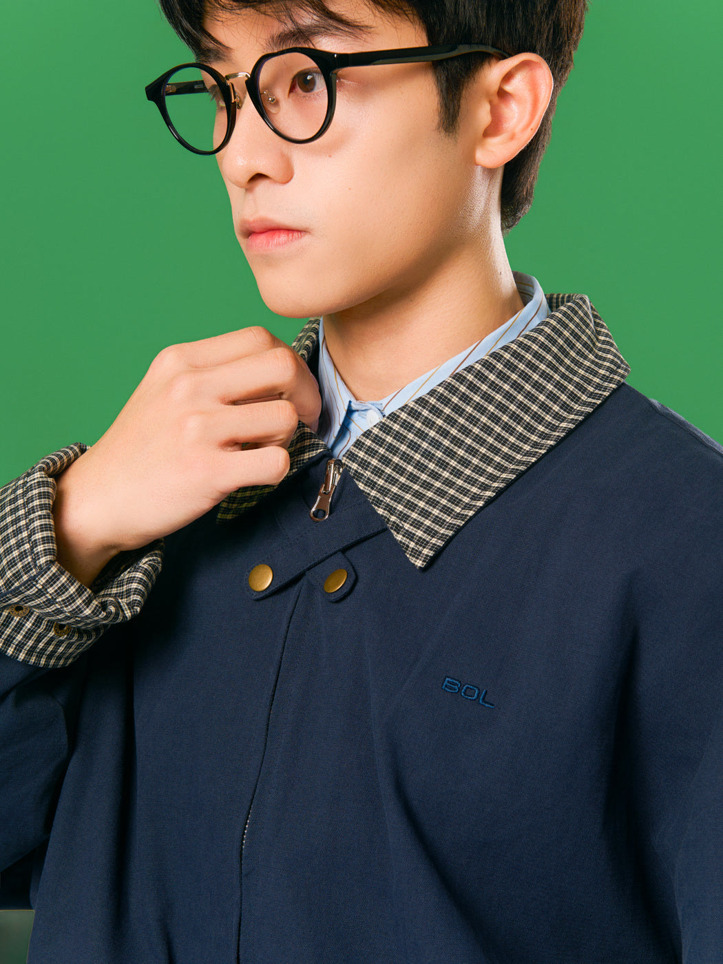 福德祠雙面 Harrington 外套 navy 上身特寫