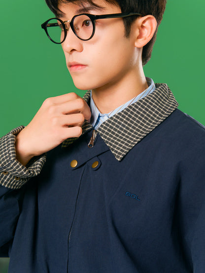 福德祠雙面 Harrington 外套 navy 上身特寫