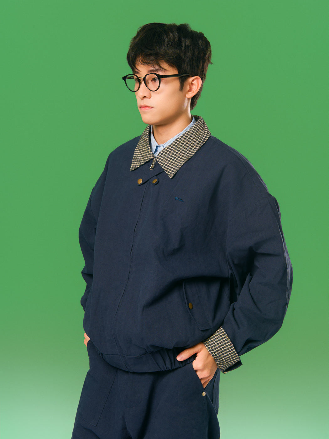 福德祠雙面 Harrington 外套 navy 側面