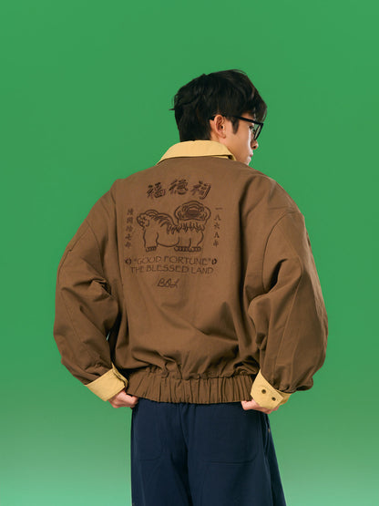 福德祠雙面 Harrington 外套 啡 背面