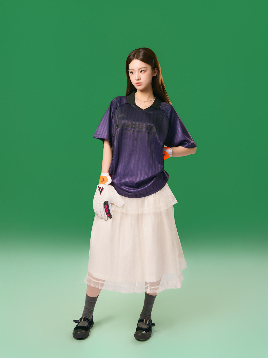 米白 Tulle 中長裙 正面