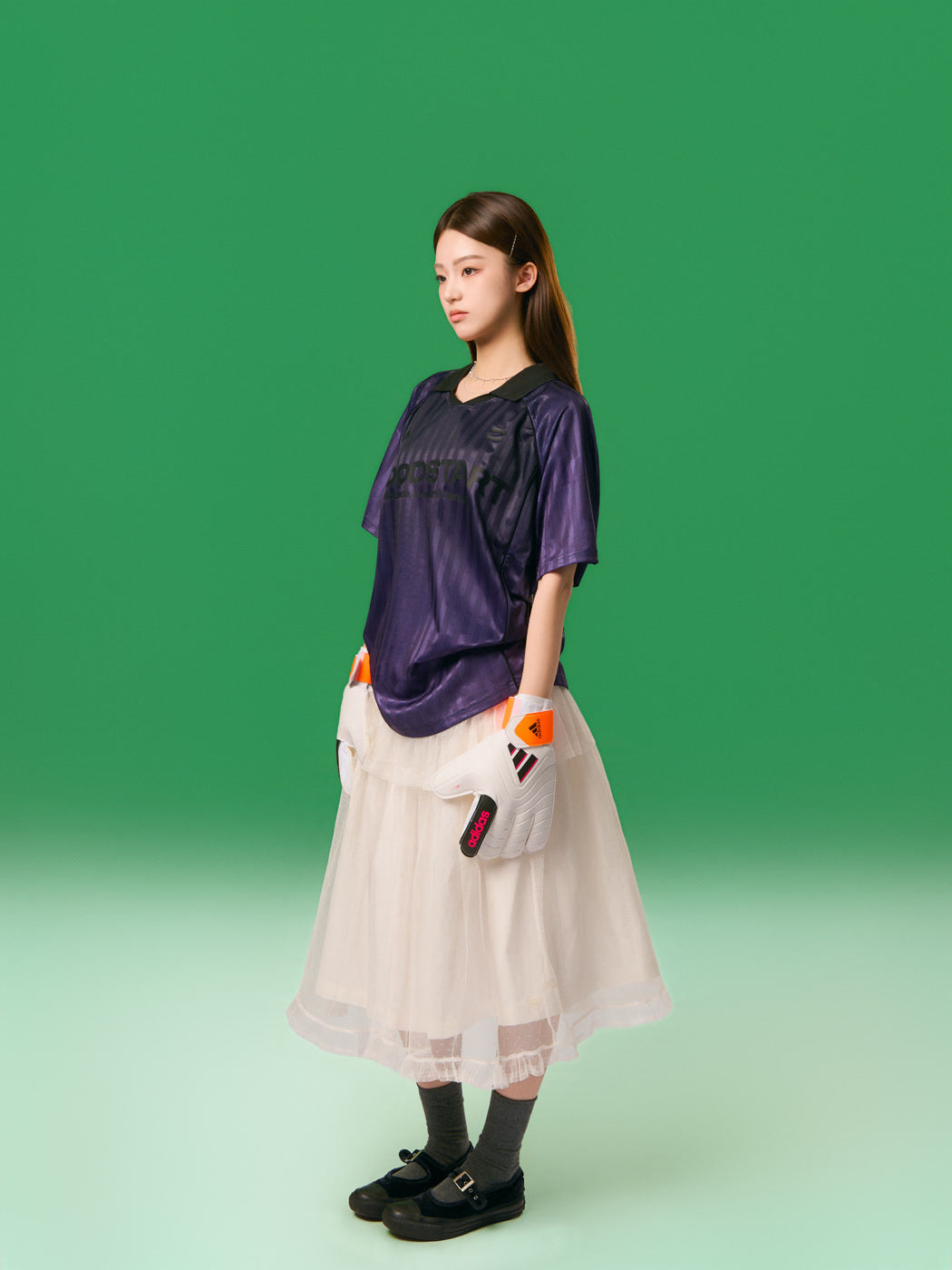米白 Tulle 中長裙 側面