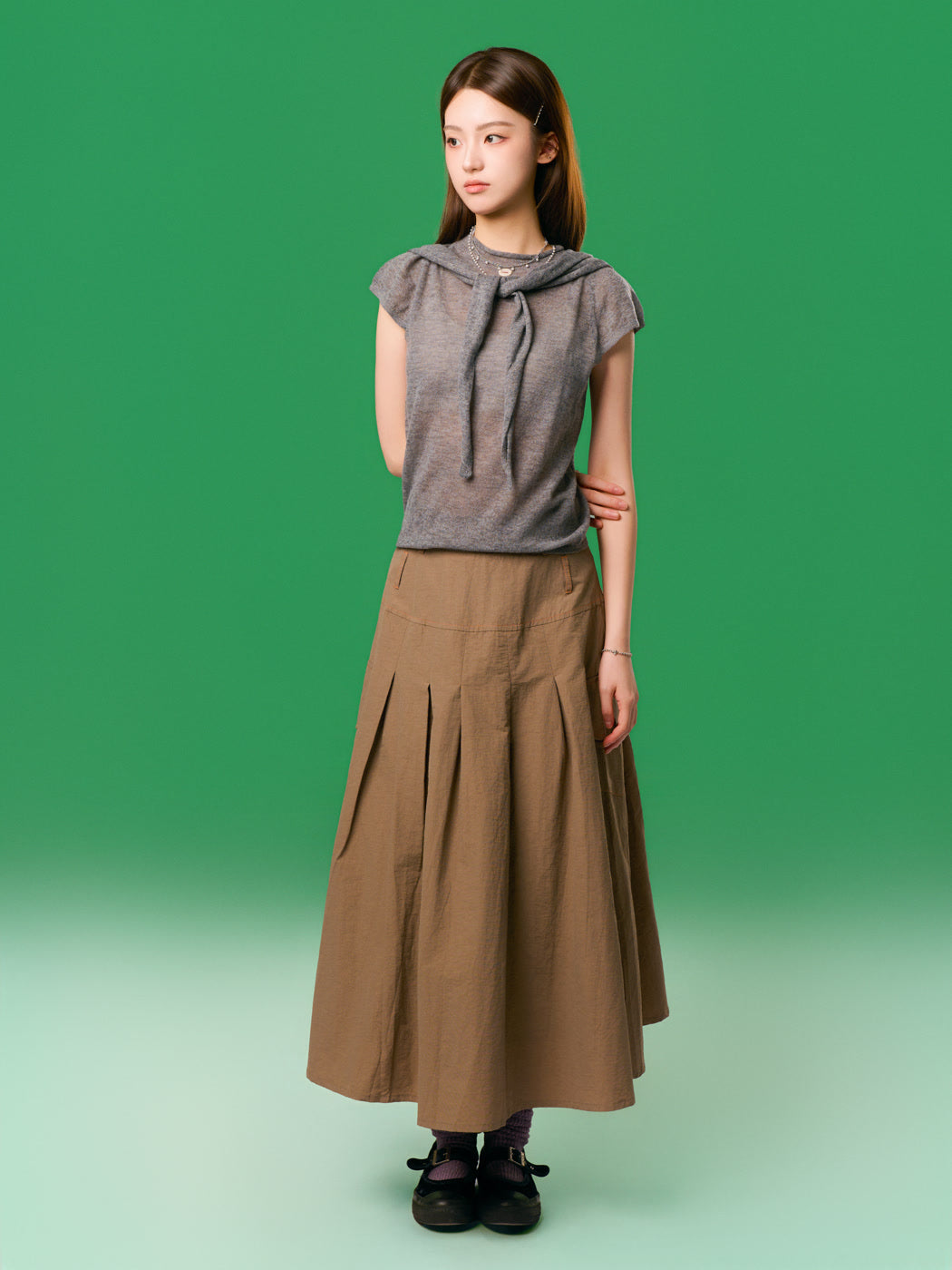 灰針織 Cap-sleeve 上衣 正面