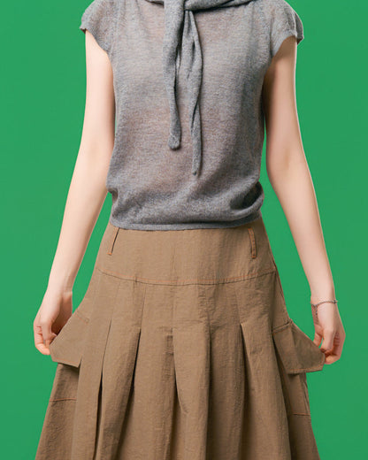 灰針織 Cap-sleeve 上衣 正面