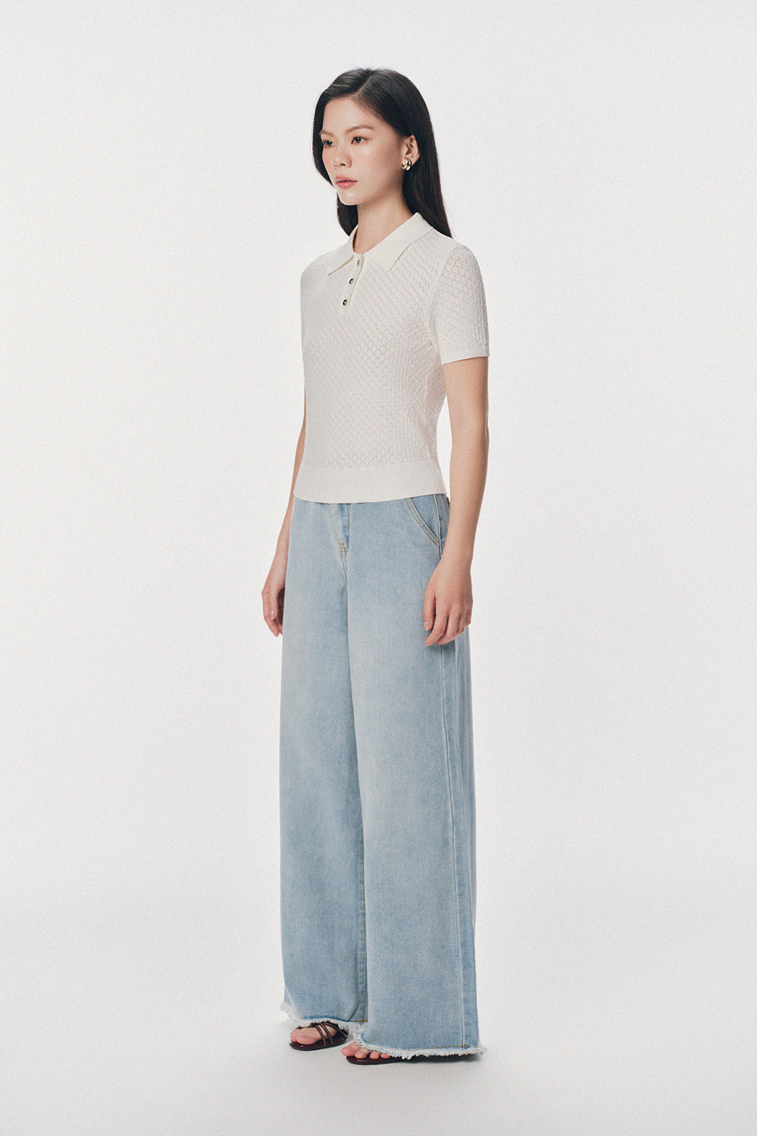 Mono Talk 銀扣短袖針織 Polo 衫 Polo 衫 3