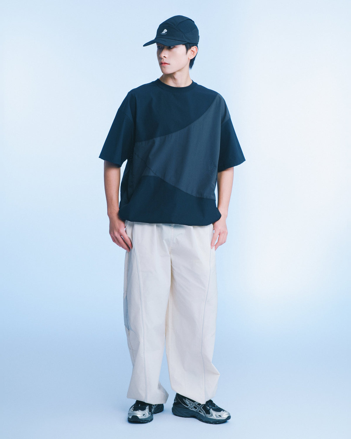 拼接短袖 Tee（深藍） Drift Panel Tee｜主圖