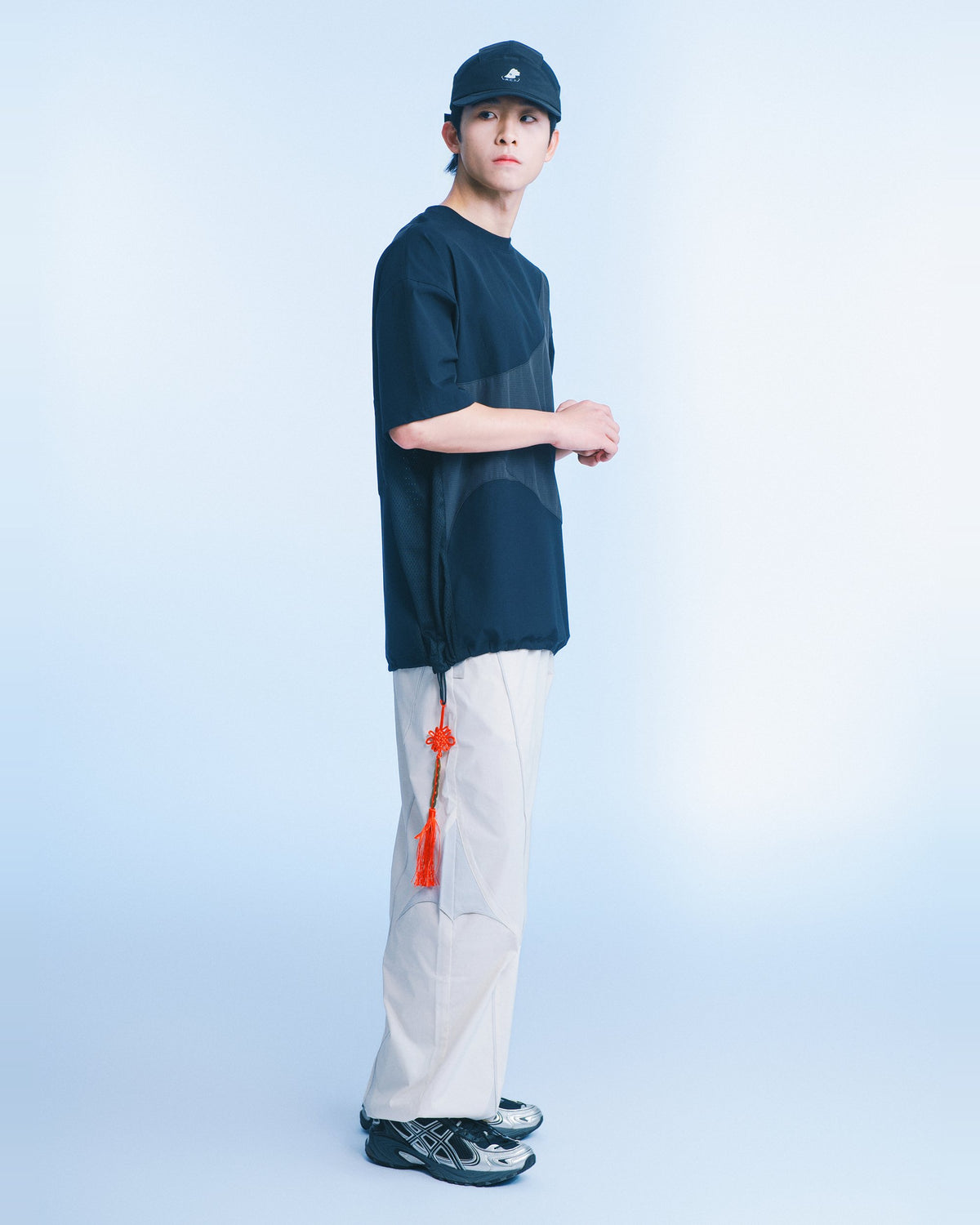 海覺刺繡闊腳褲（米白） Drift Wide Pants｜模特全身