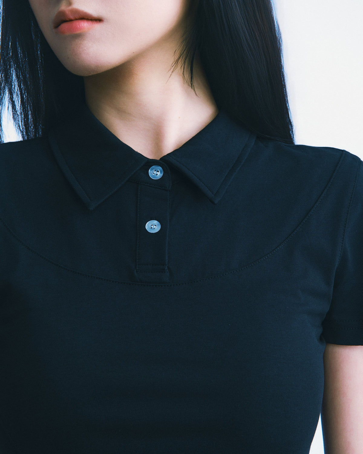 網紗拼接短版 Polo（黑） Mesh Inset Polo｜細節