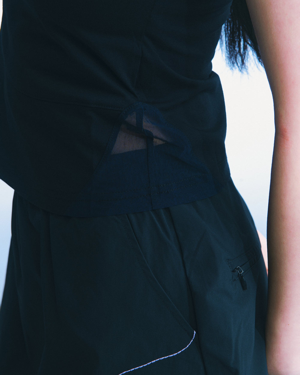 網紗拼接短版 Polo（黑） Mesh Inset Polo｜細節