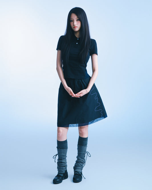 波浪車線 A 字裙（黑） Wave Stitch A-Line Skirt｜主圖