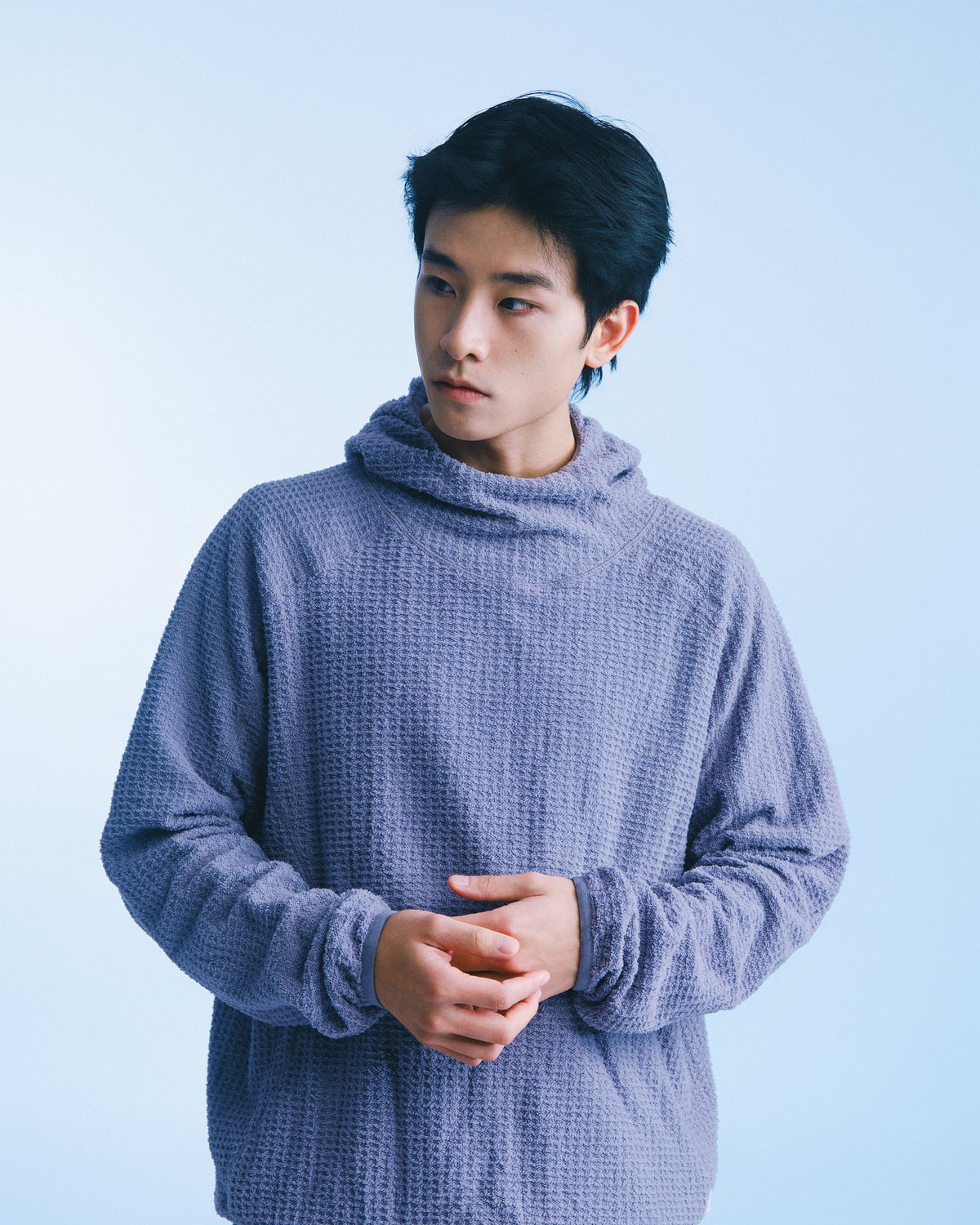 華夫格高領連帽衫（淡紫） Waffle Knit Hoodie｜主圖
