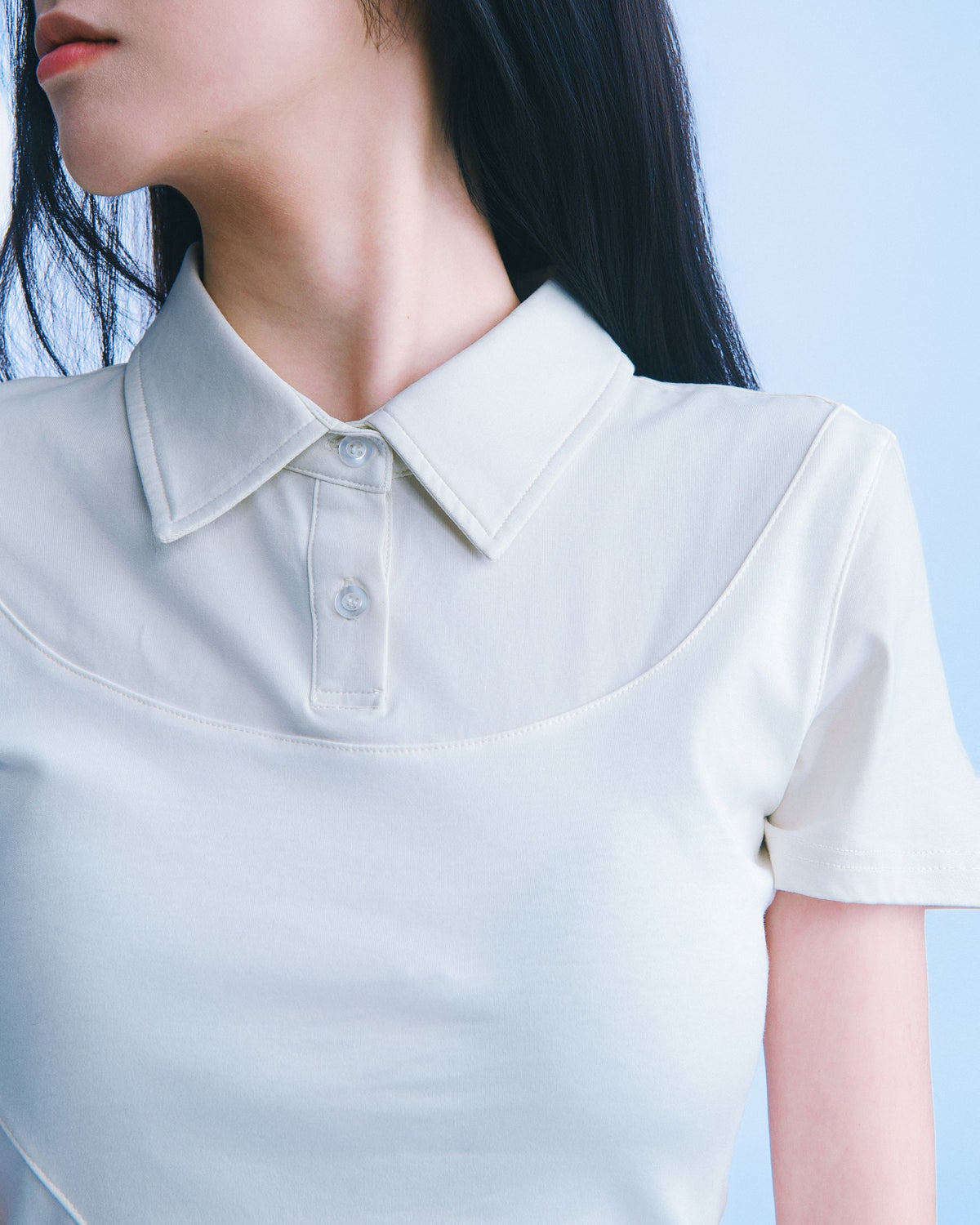 網紗拼接短版 Polo（米白） Mesh Inset Polo｜細節