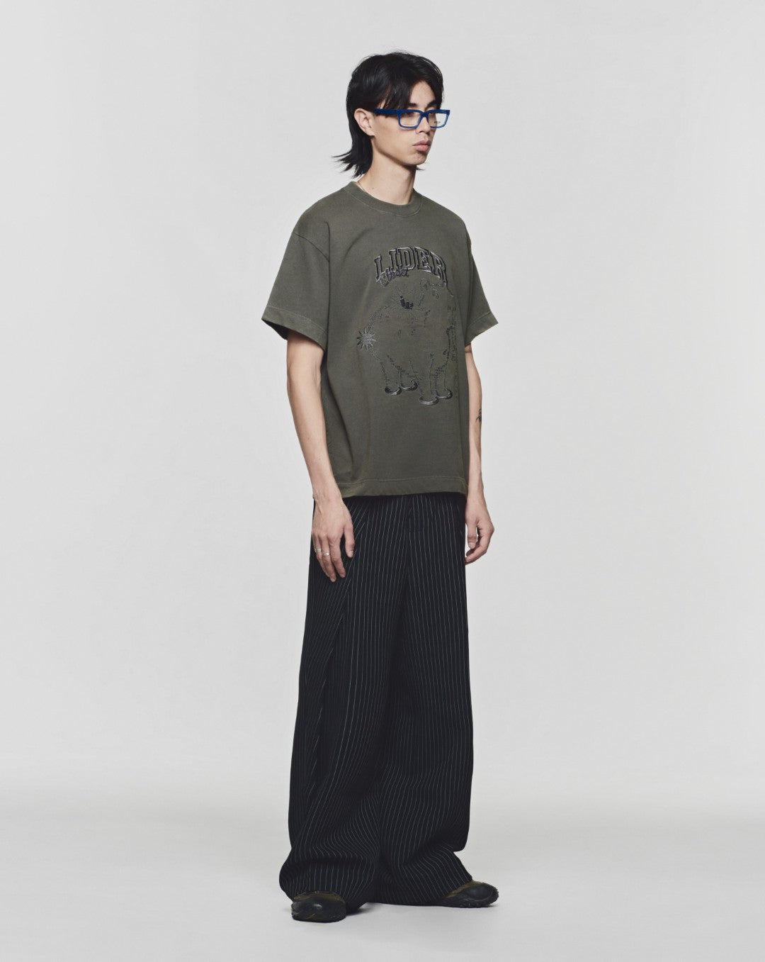 Lider ROLLING WIDE-LEG TROUSERS - Striped Black 闊腳褲
