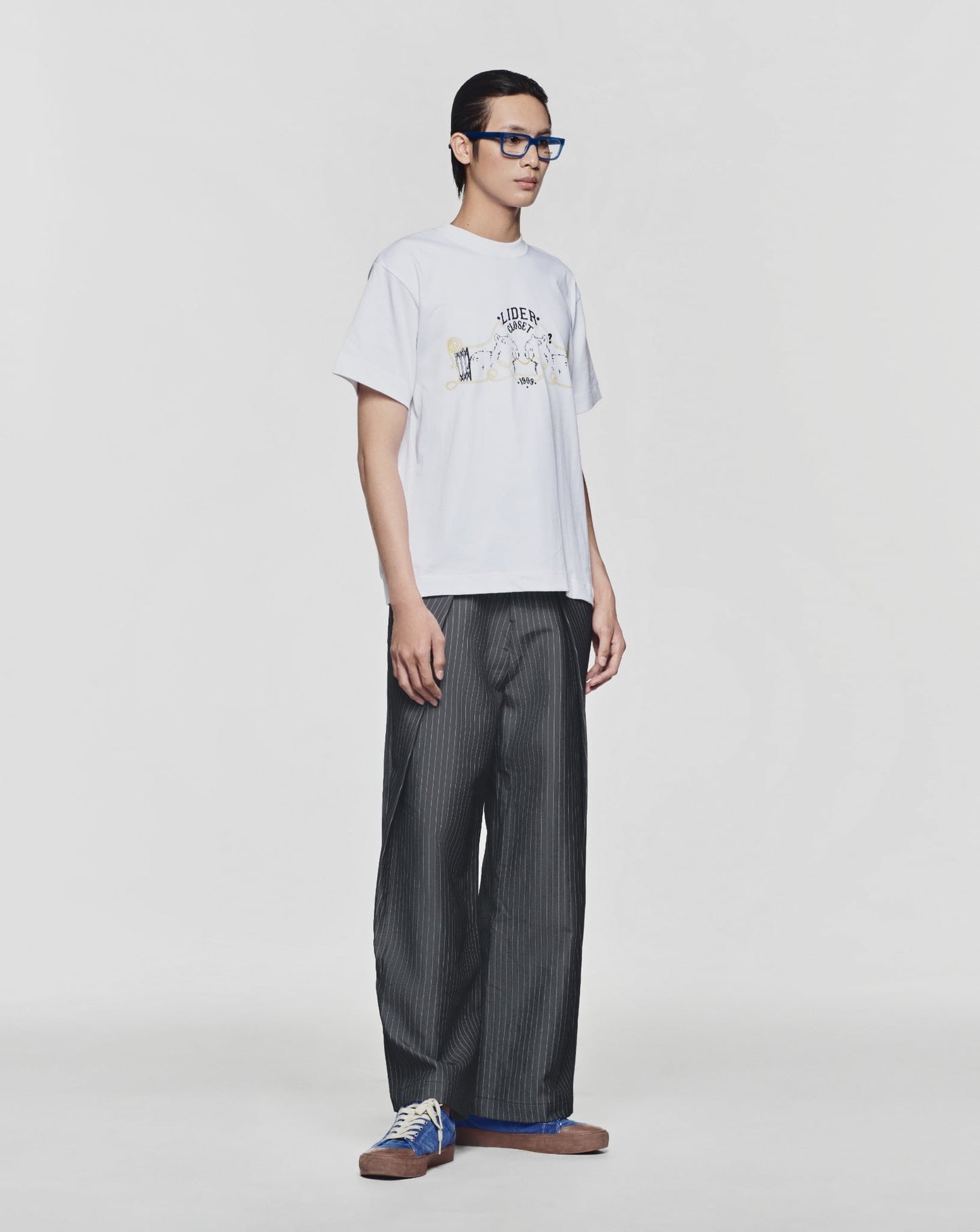 Lider ROLLING WIDE-LEG TROUSERS - Striped Grey 闊腳褲
