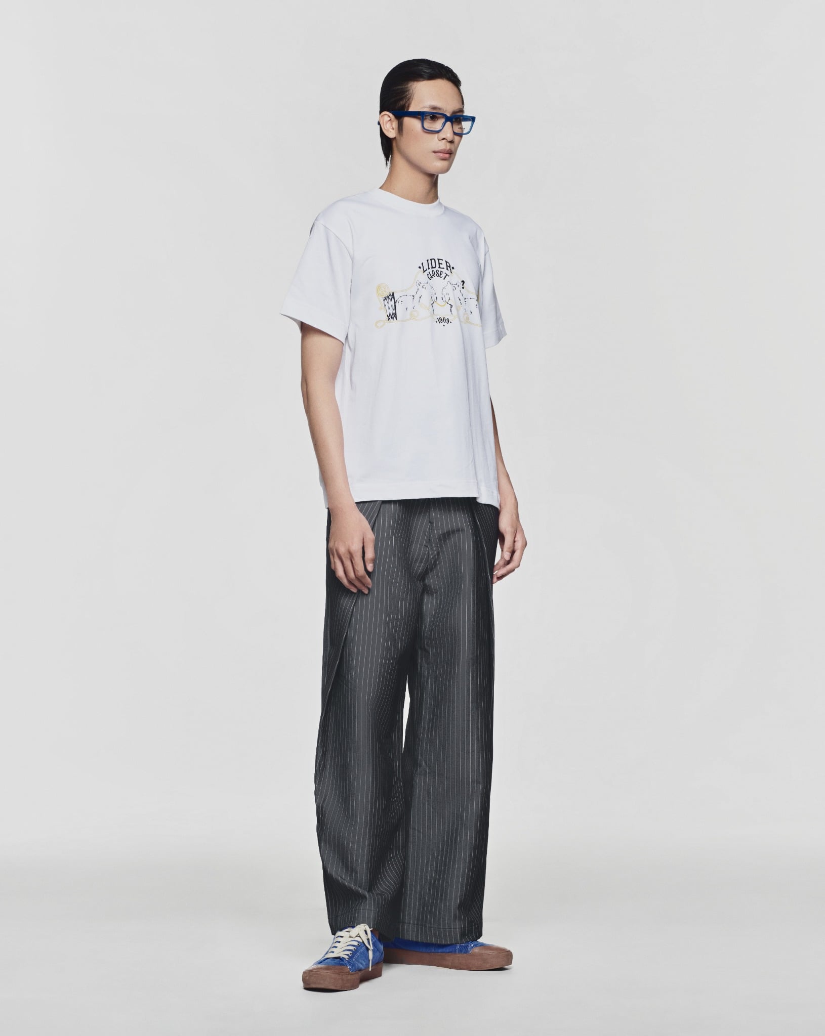 Lider ROLLING WIDE-LEG TROUSERS - Striped Grey 闊腳褲