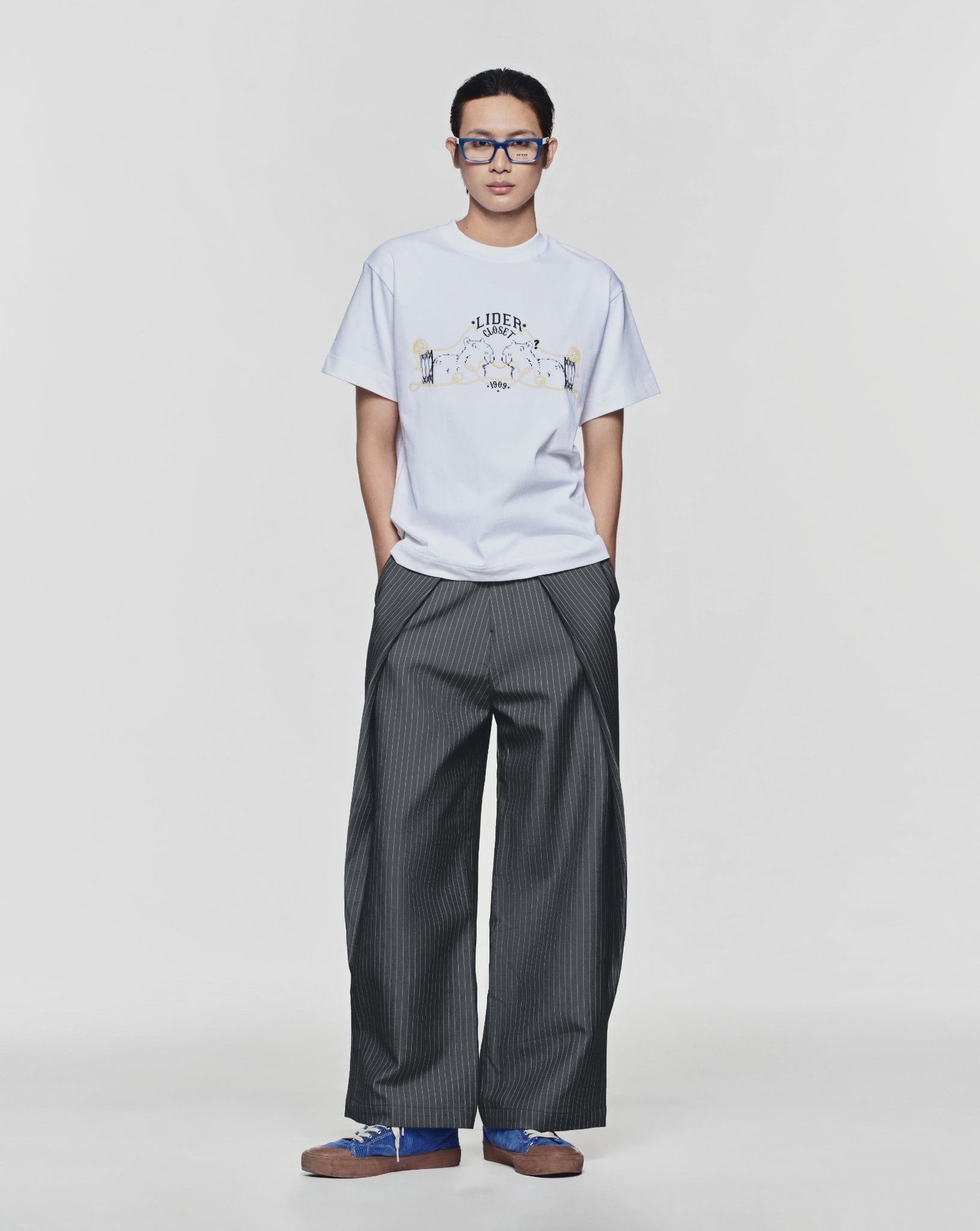 Lider ROLLING WIDE-LEG TROUSERS - Striped Grey 闊腳褲